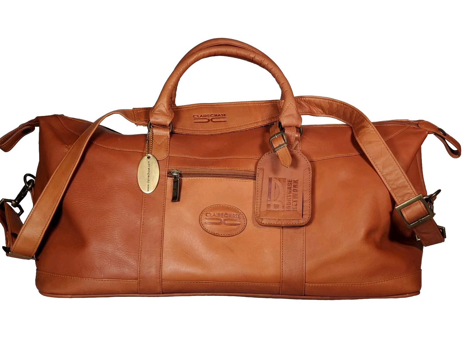 CLAIRE CHASE All American Leather Duffle / Travel Bag Saddle Brown Made Colombia