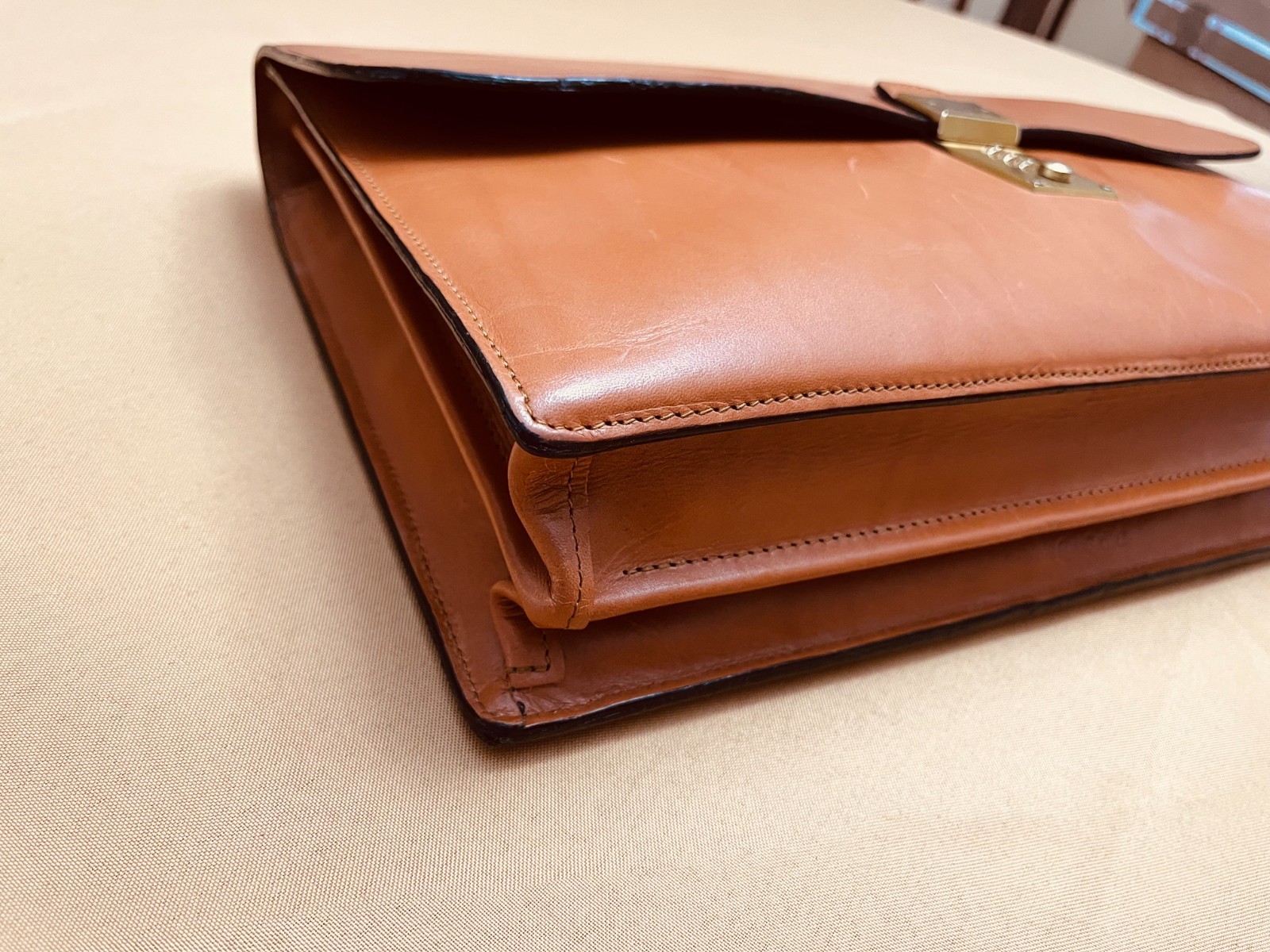 SCHLESINGER BROTHERS English Tan Heavy Leather Briefcase / Lawyer Bag – USA
