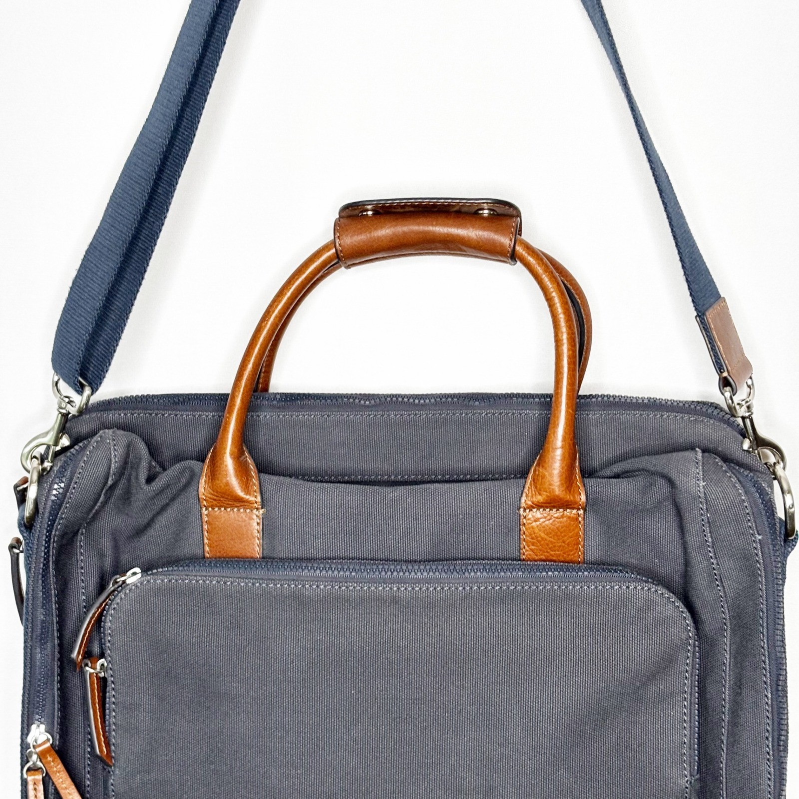 Fossil Estate Canvas Leather Messenger Computer Travel Bag Briefcase Gray Canvas