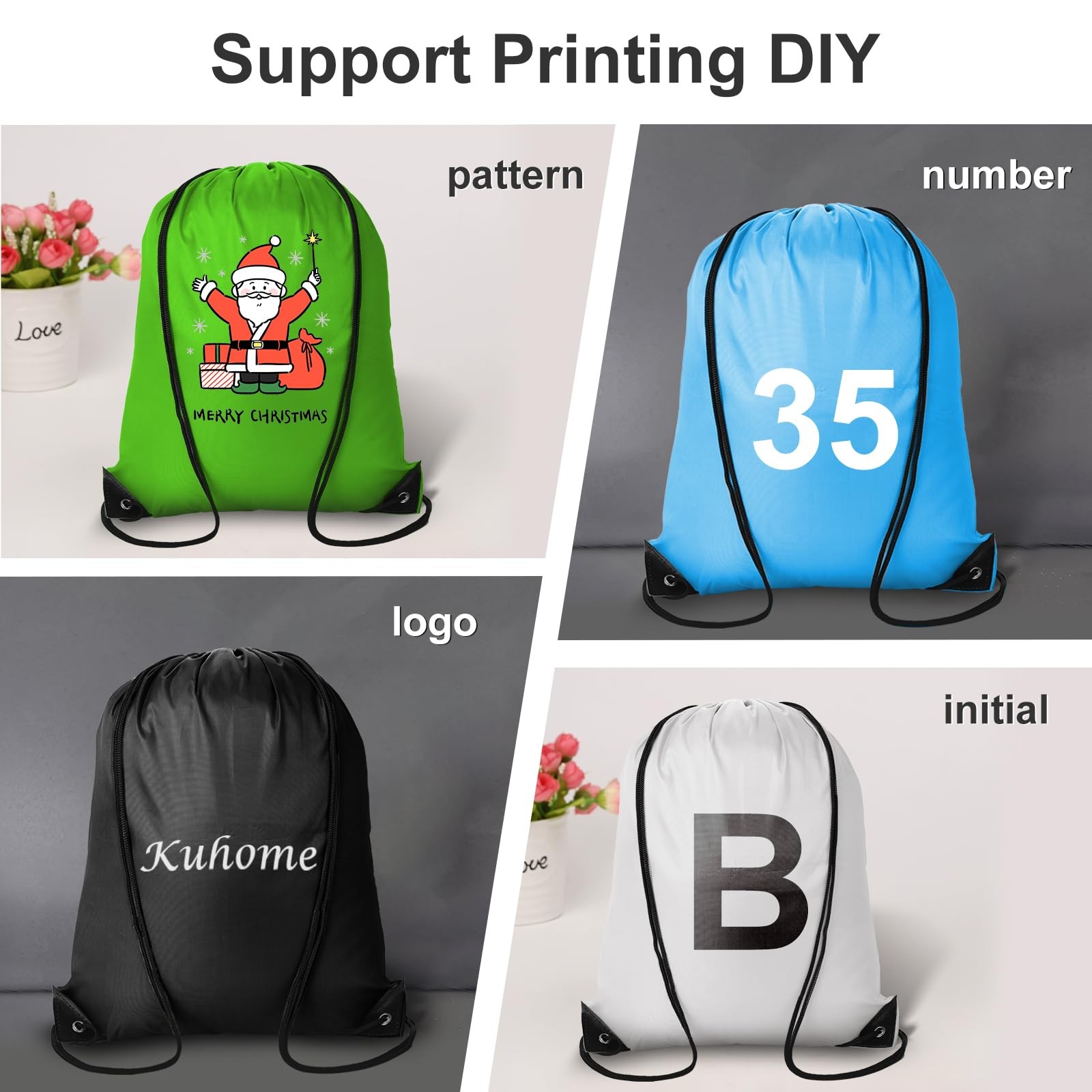 6Pcs Drawstring Backpacks Bulk String Bag Cinch Sack Pack Storage Polyester