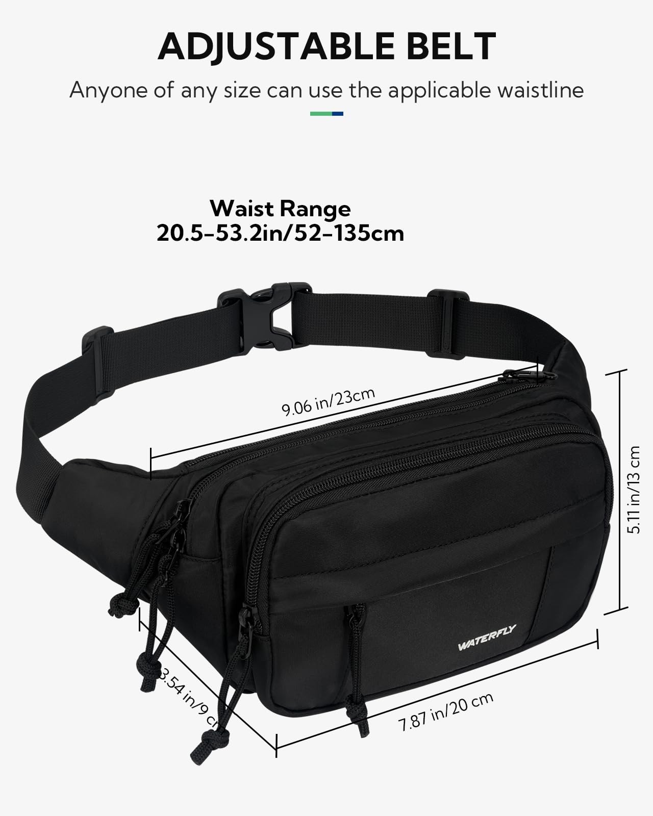 Fanny Pack Waist Bag: 2.5L Large 5 Zipper Pockets for Women Men