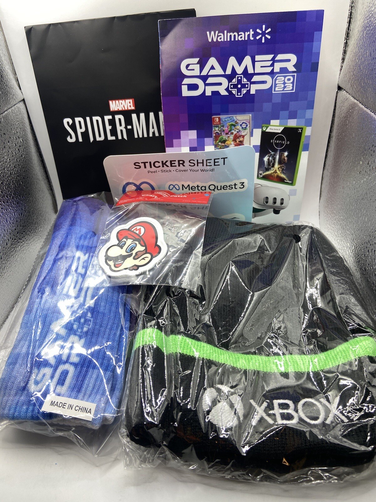Gamer Drop 2023 Swag Bag Drawstring Backpack w/Swag Included ~ Beanie, Socks….