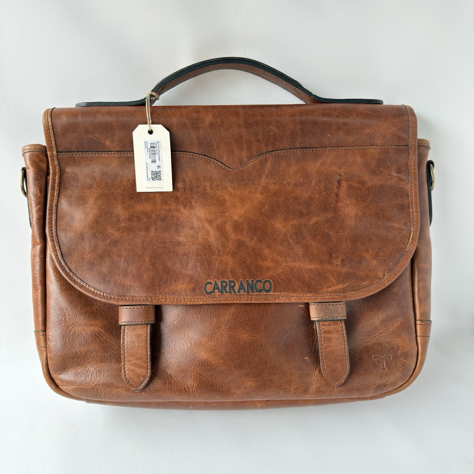 Tecovas Men’s Bartlett Messenger Cognac Brown Cowhide Handmade Leather Bag