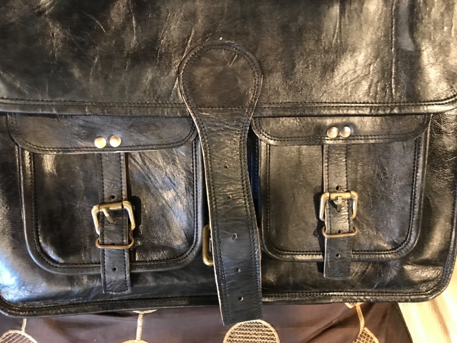 18″X13″ Buffalo Leather Black Large Men’s Briefcase Messenger Satchel Laptop Bag