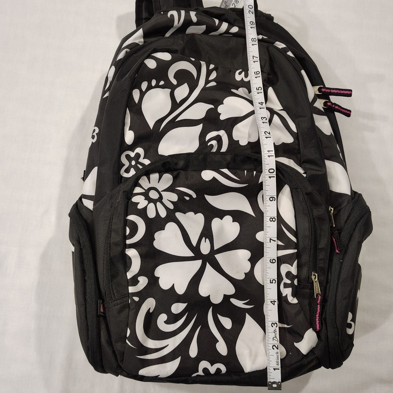 EastSport Black White Floral Backpack Multiple Compartments Adjustable Straps
