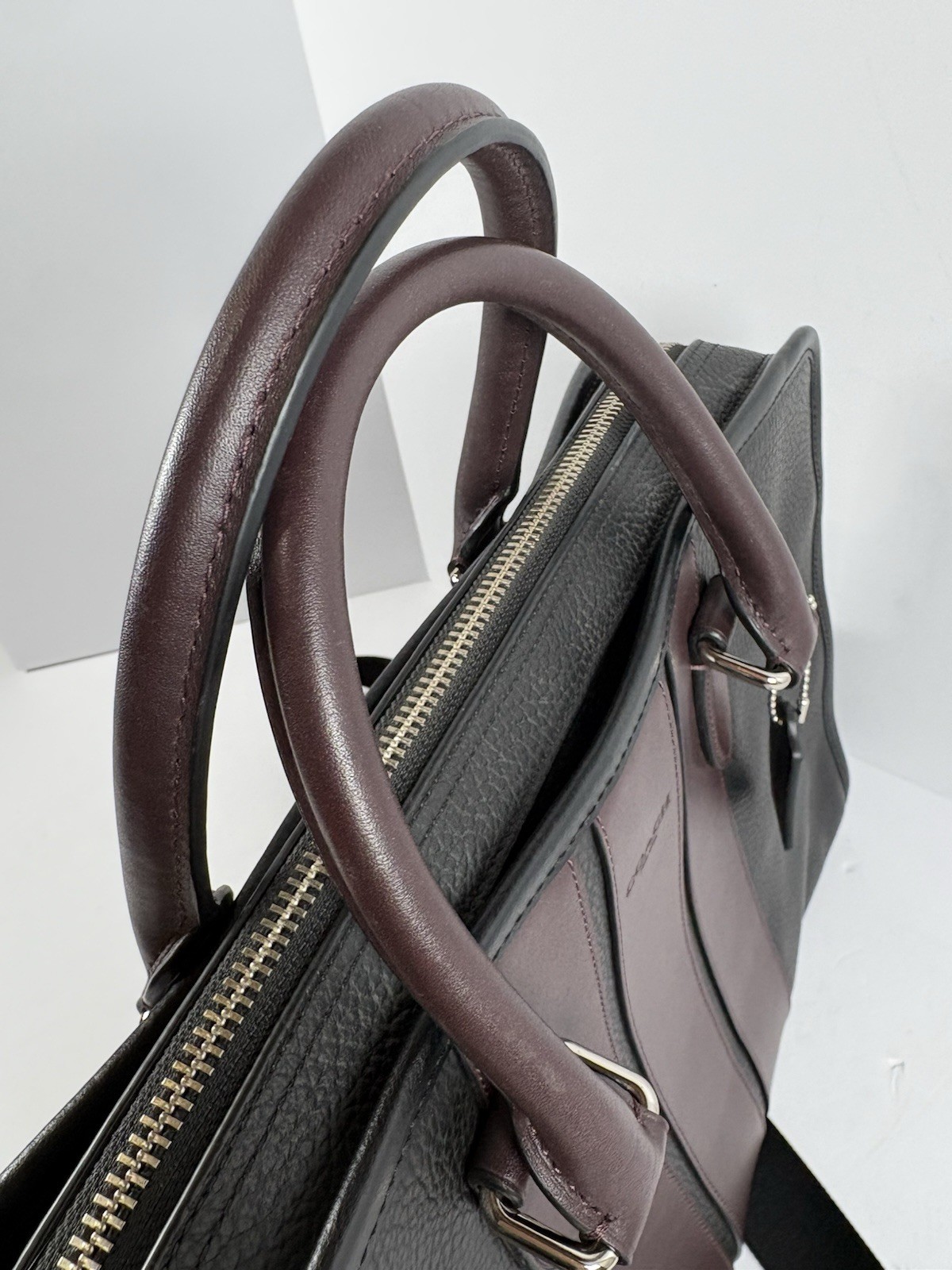Coach Metropolitan Slim Brief Pebble Leather Laptop Messenger Bag Black F72308
