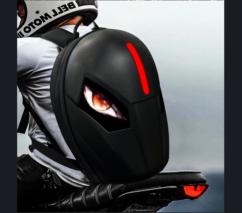 Cycling LED Motorcycle Backpack, Hard Shell Waterproof Helmet Bag