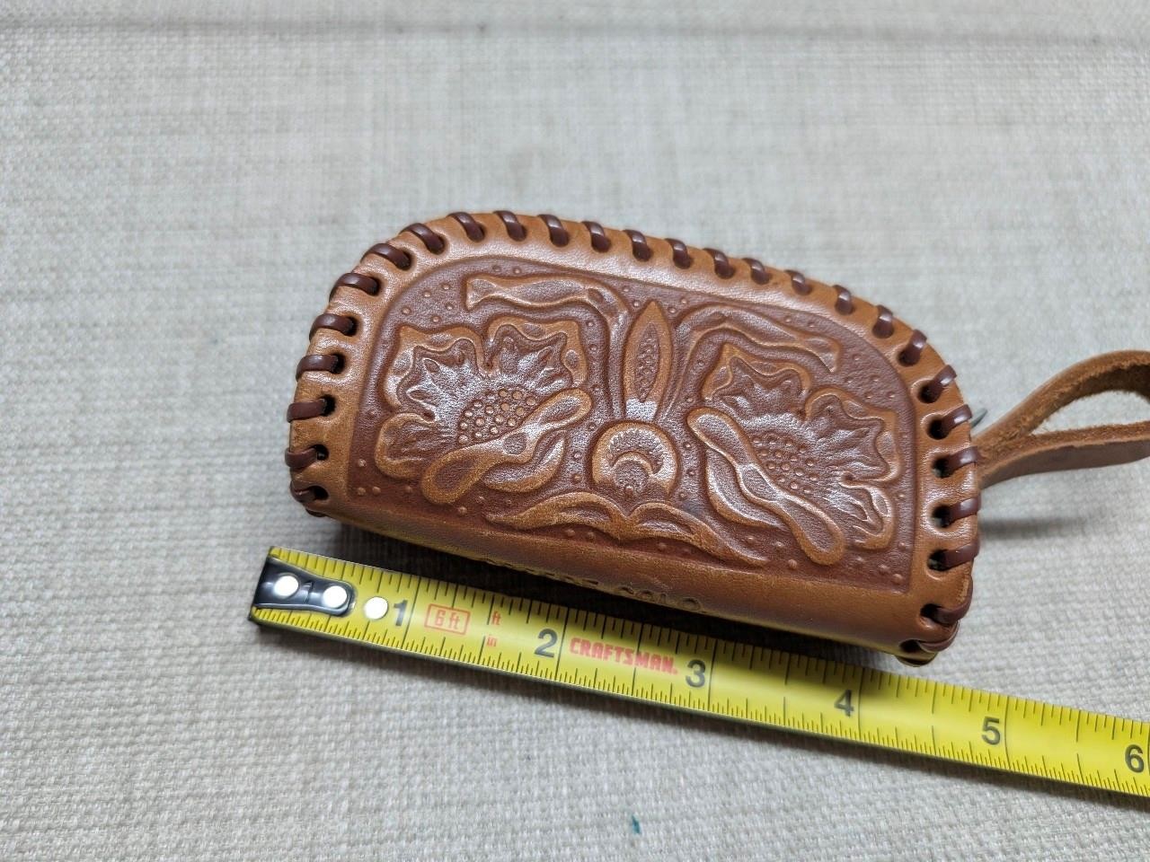 vintage TOOLED coin pouch WESTERN handcrafted leather 4″ floral COWBOY saddlebag