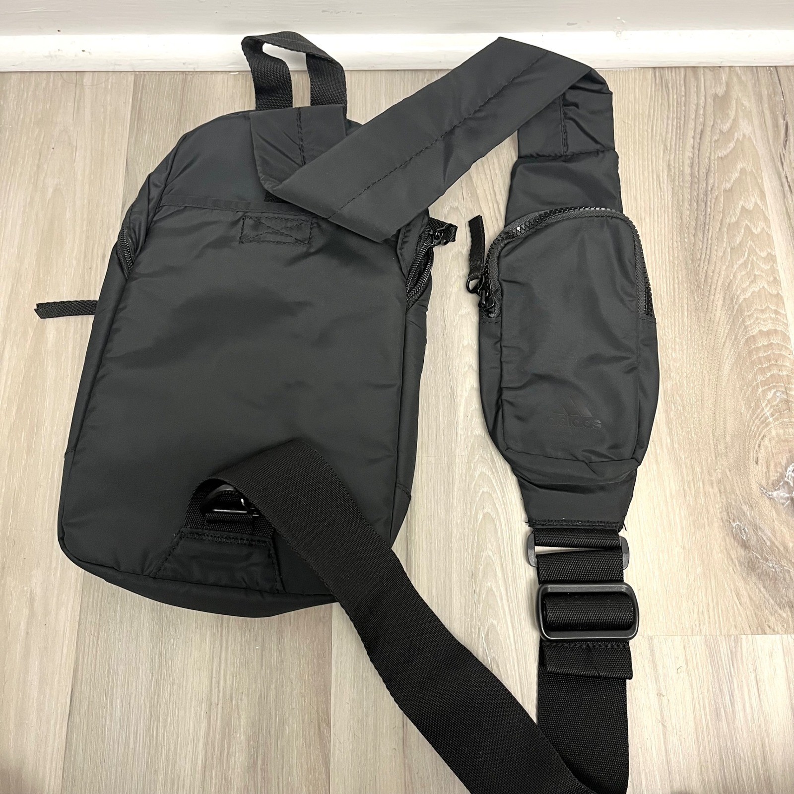 Adidas Black Recycled Polyester Crossbody Sling Backpack Bag in OS