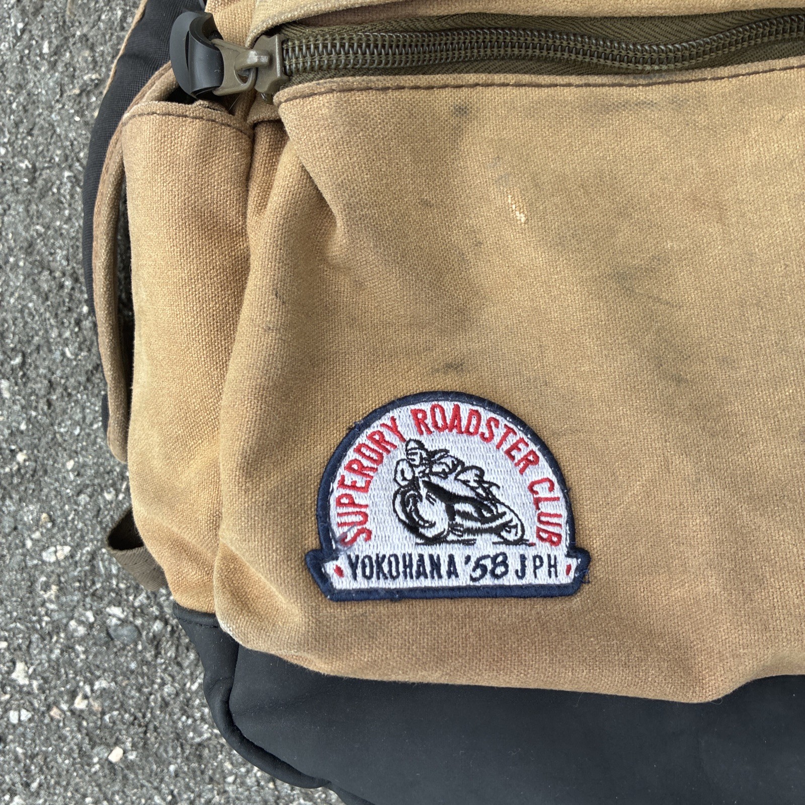 Superdry Small PATCHES Backpack Bag Brown “Motor 54” Bag! Rare!