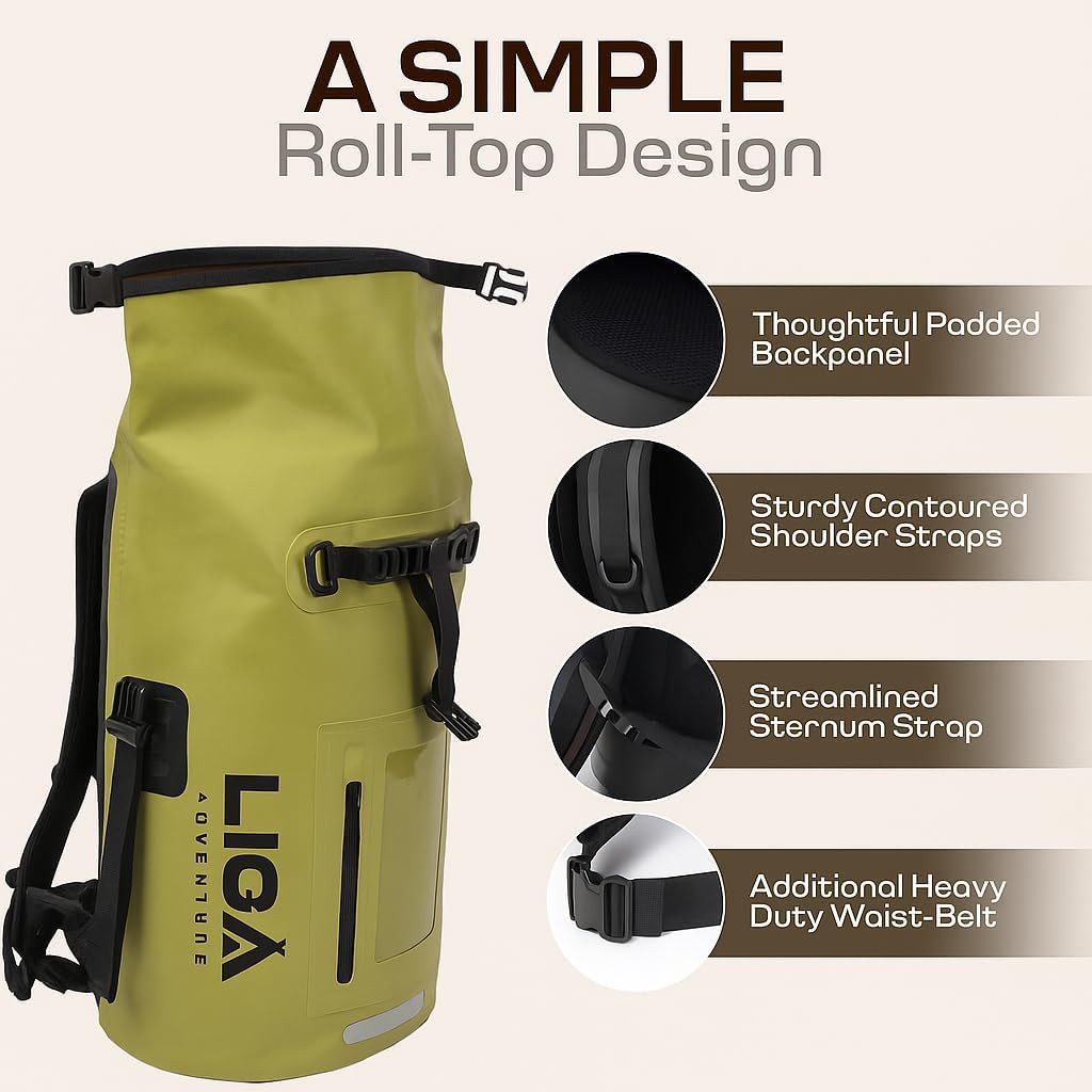 LIGA Waterproof Duffel Bag Backpack, 30L Heavy Duty Roll-Top Closure Travel Back