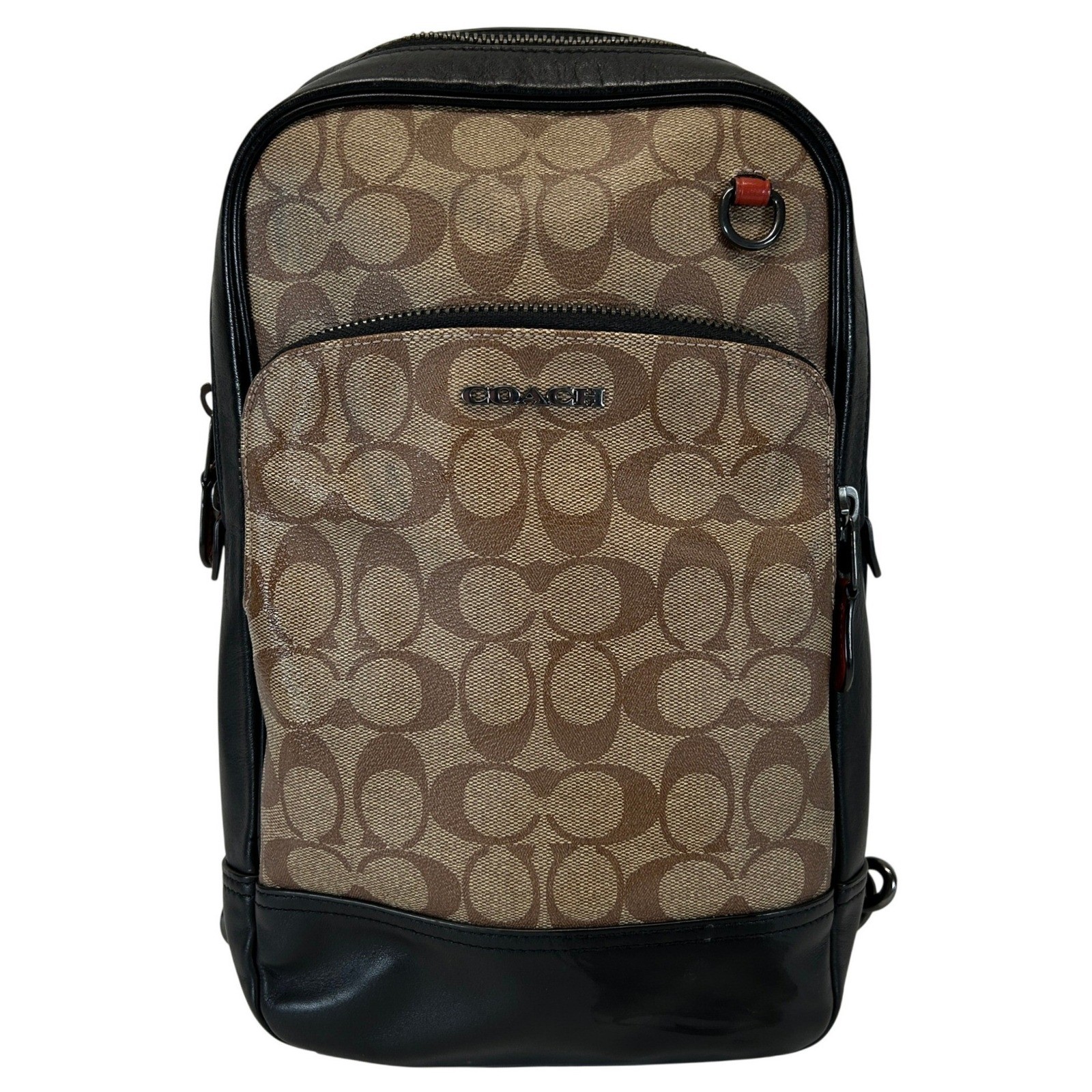 Coach West Pack Signature Canvas Leather Sling Bag Khaki Black C8306