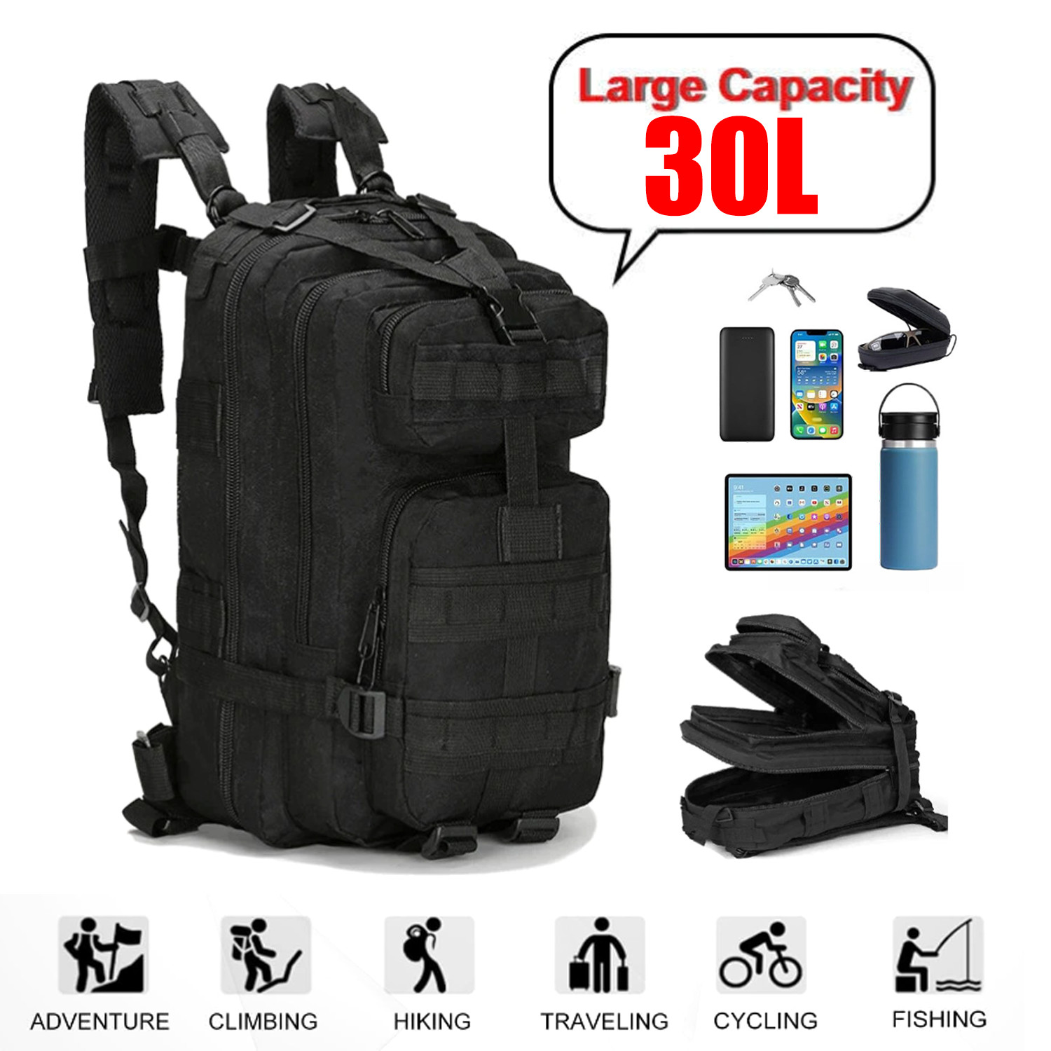 30L Outdoor Military Molle Tactical Backpack Rucksack Camping Hiking Travel Bag