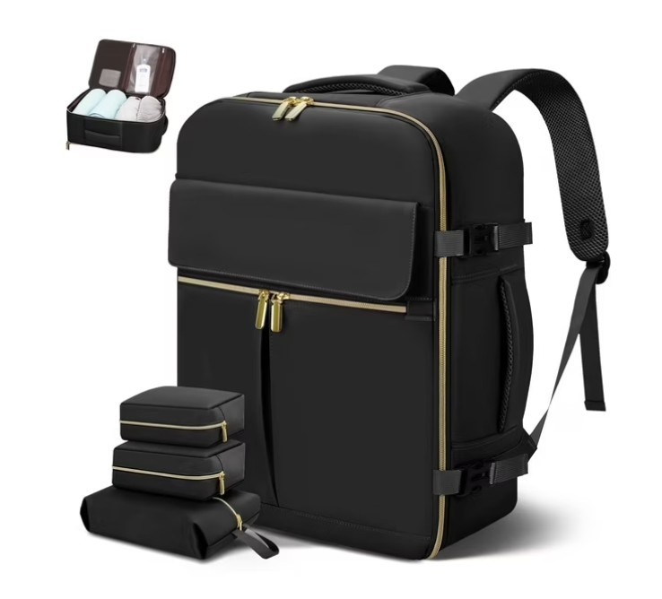 CshidWorld Travel Backpack 40L Large TSA Carry-On Fits 17″ Laptop – Black & Gold