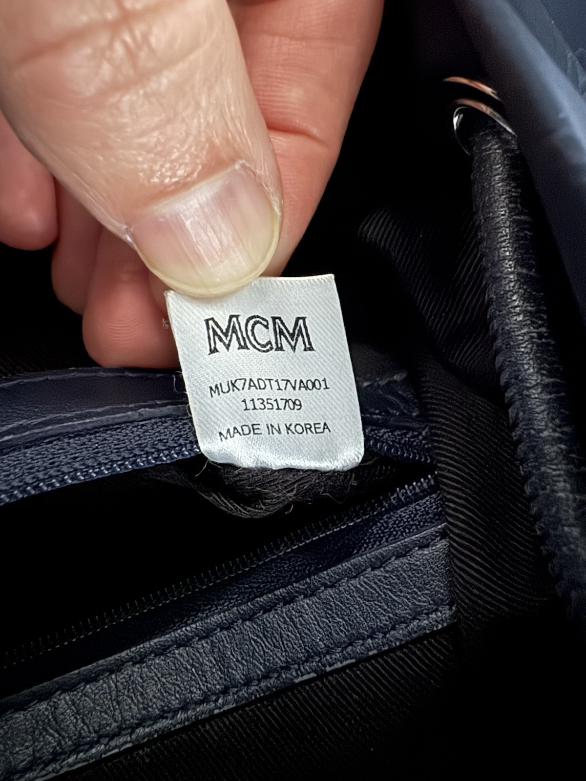 MCM Dieter Two Pocket Monogram Visetos Nylon Leather Flap Backpack Navy Blue Bag