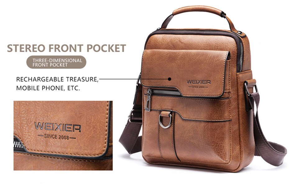 WEIXIER Men Crossbody Bag Vintage Handbag Large Capacity PU Leather Shoulder Bag