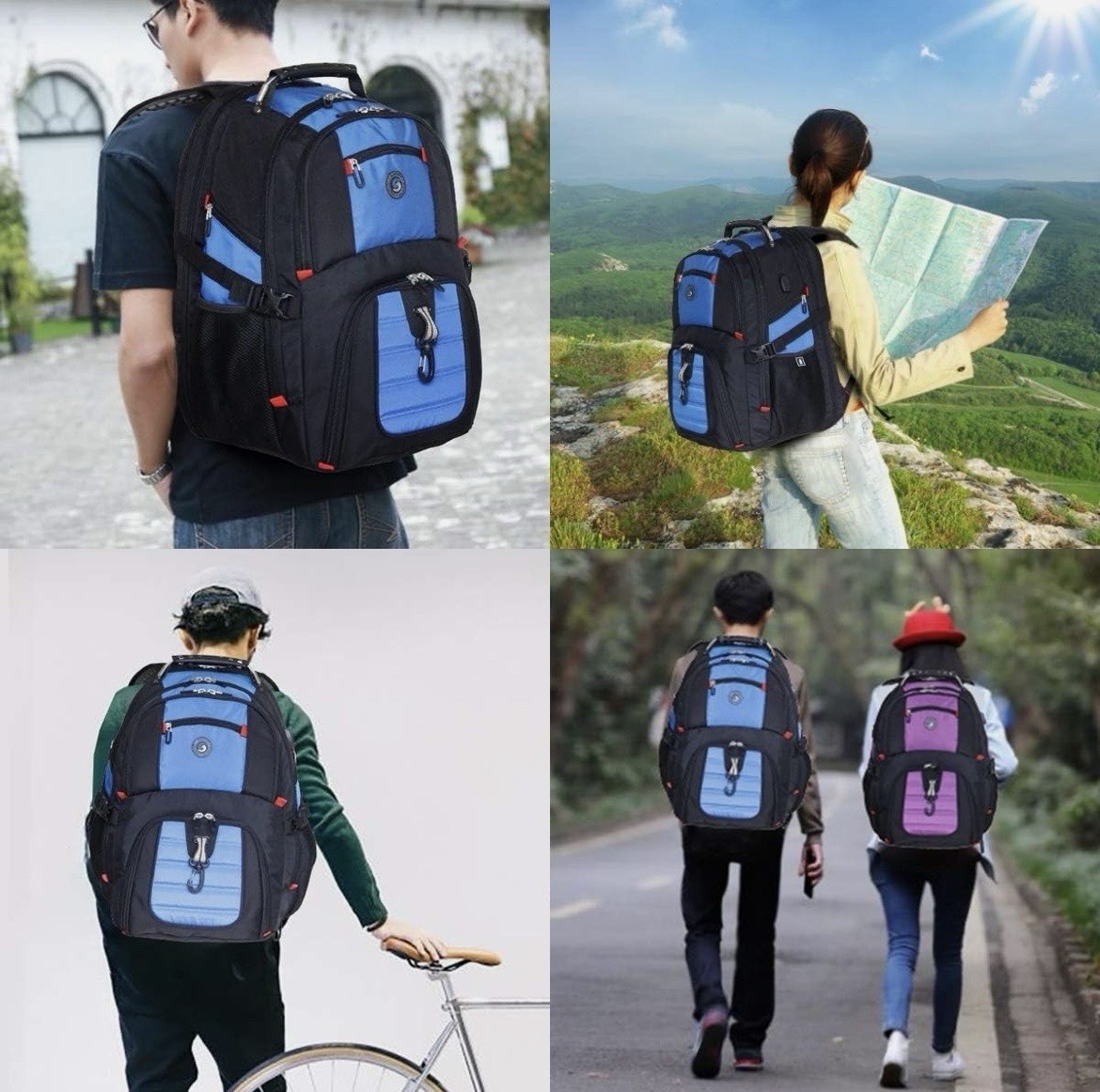 Soldier Knife Laptop Backpack Blue Black Travel School Bag Multi Pocket 18 inch