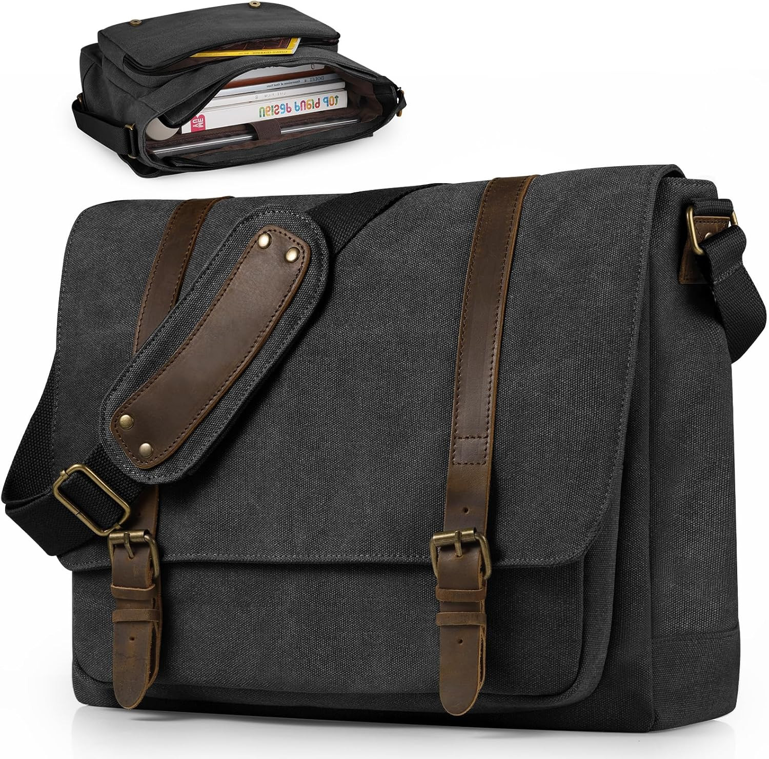 Vintage Canvas Messenger Bag for Men 15.6-16 Inch Laptop Bag,Computer Satchel Sh