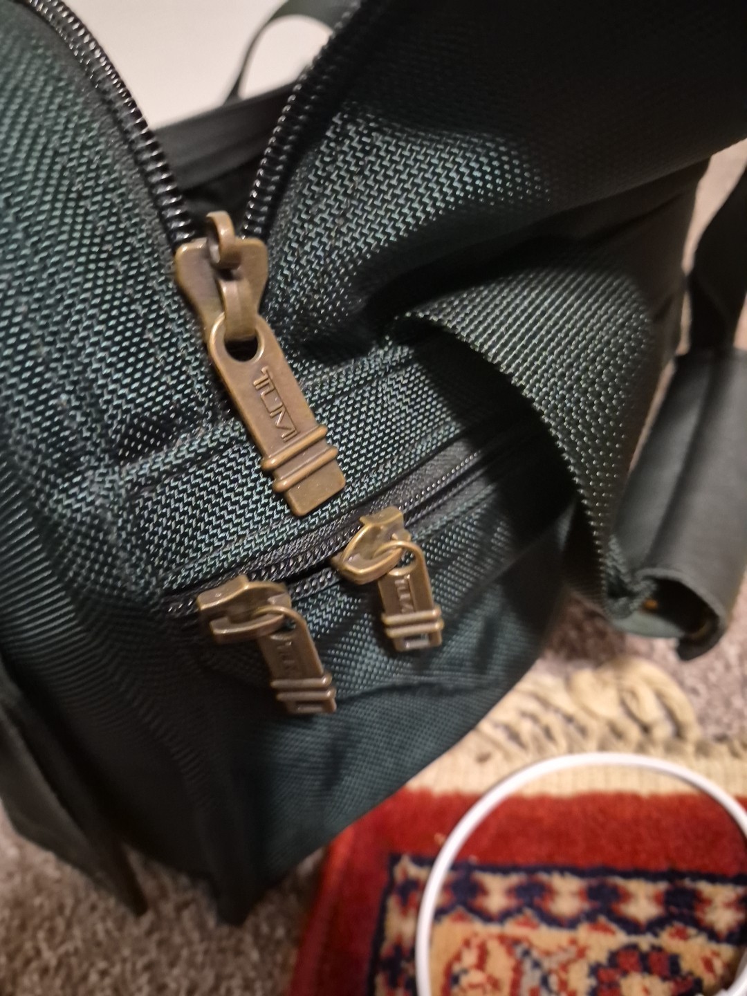 Tumi Dark Green Ballistic Nylon Carry-on Duffle With Name Tag