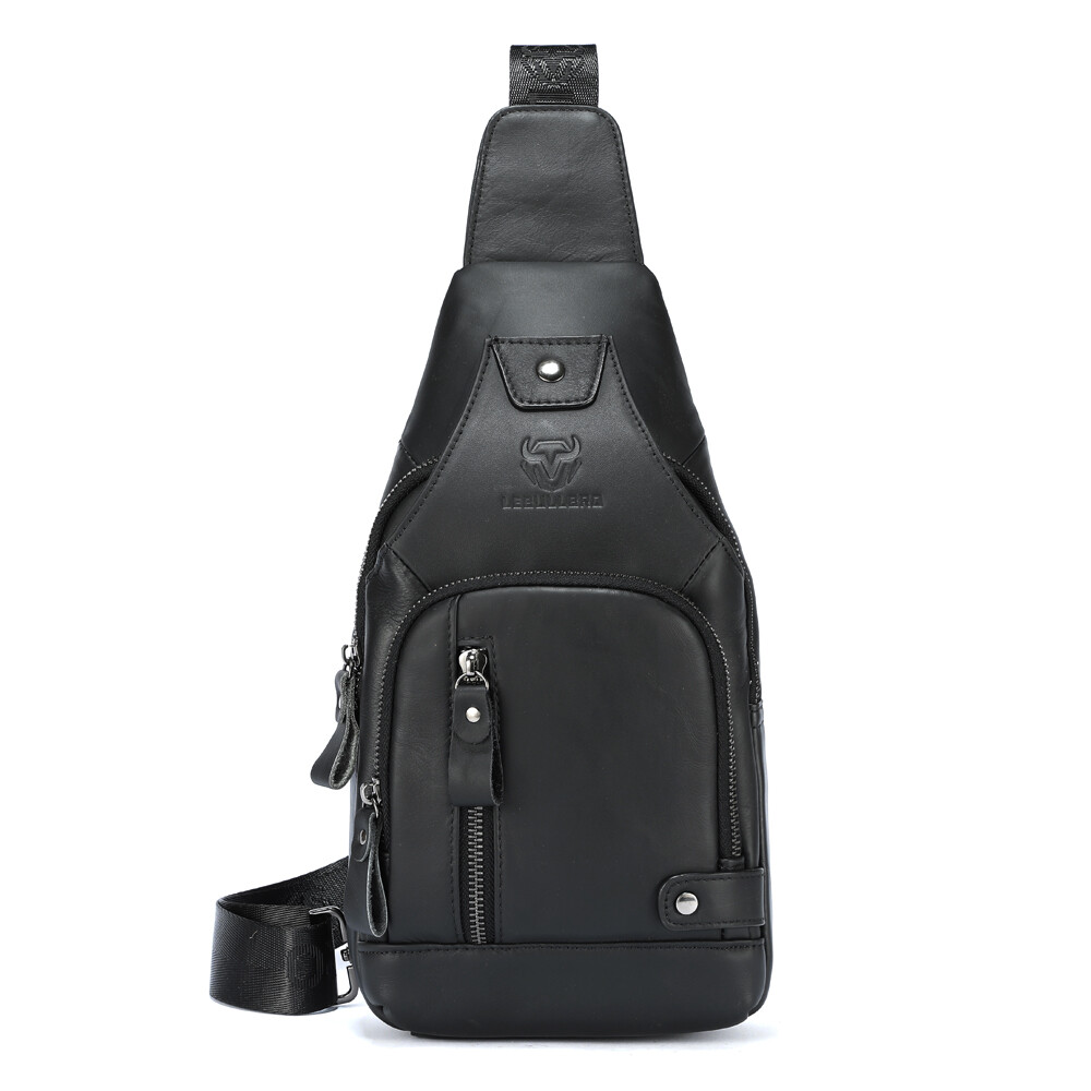 LEBULLBRO Men’s Genuine Leather Chest Bag Crossbody Large Capacity Sling Bag