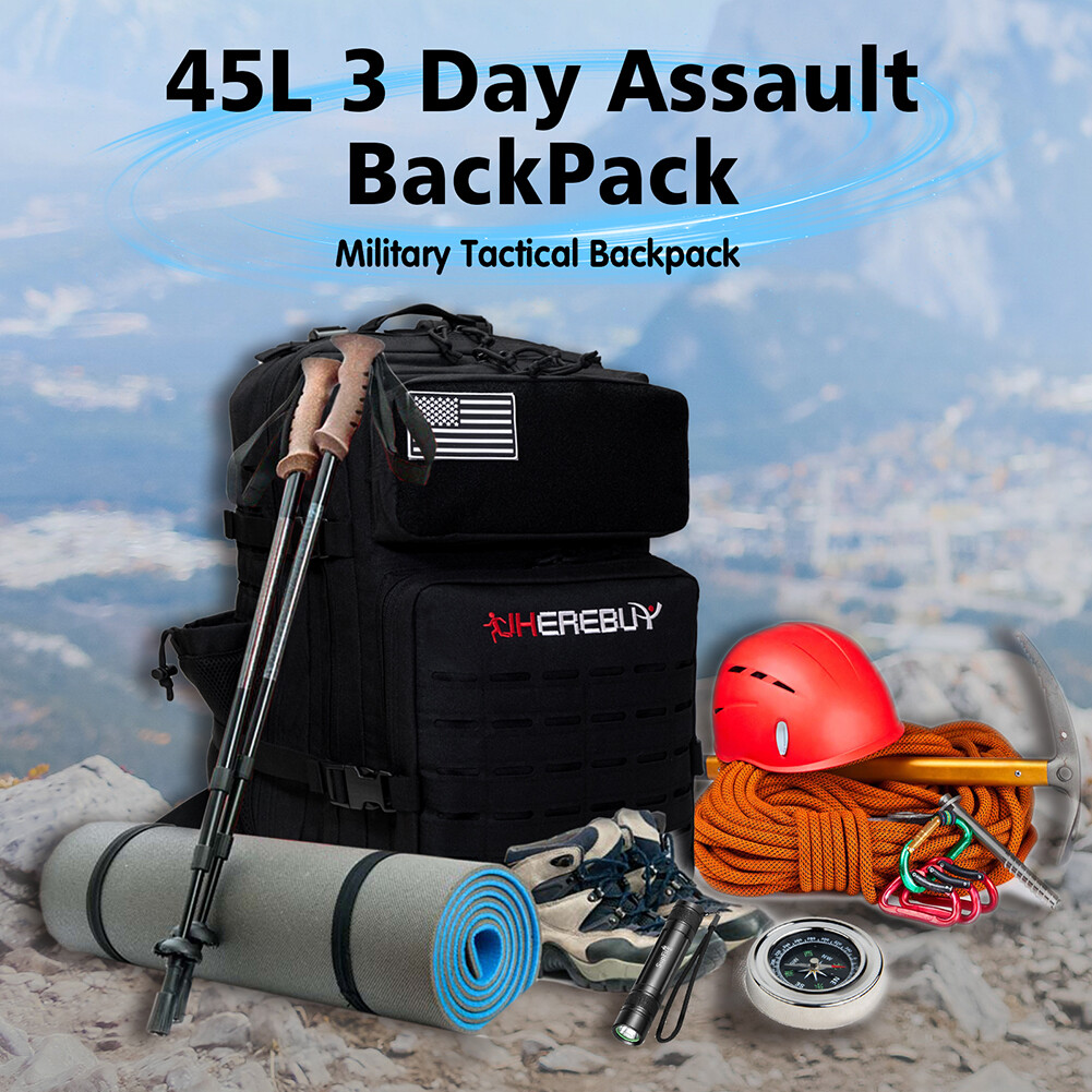 45L Military Tactical Backpacks With Bottle Holder Molle Bag 3 Day Assault Pack