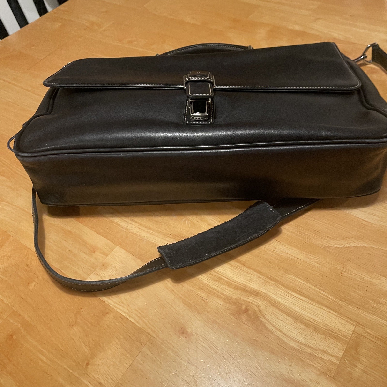 COACH Black Leather Briefcase Laptop Messenger Bag Single Handle w/ Strap VTG