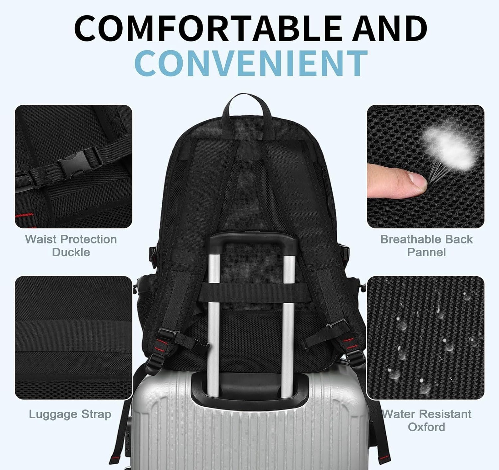 35L Hiking Backpack Waterproof Travel Daypack USB-C Laptop Camping- Black NEW