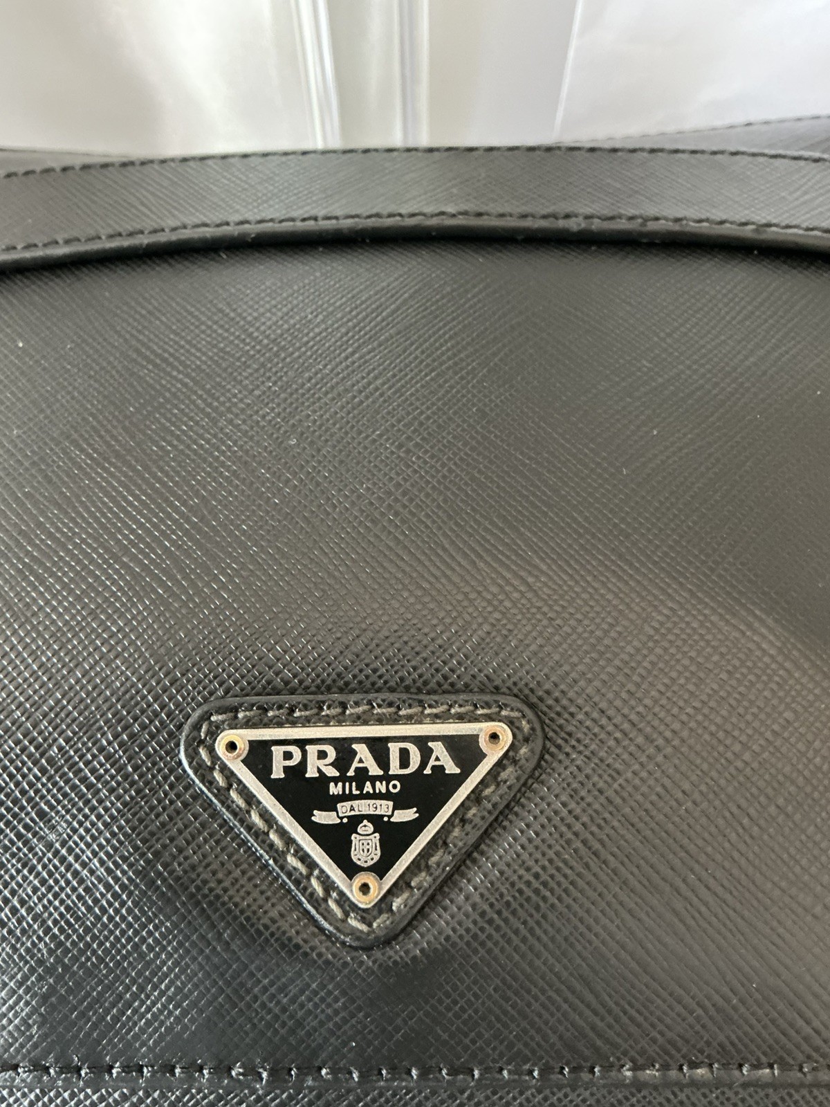 Preloved PRADA Portfolio Business Satchel Silver Hardware Saffiano Leather w COA