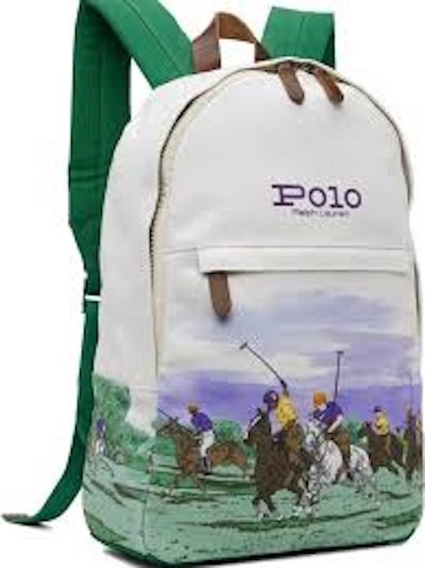 Ralph Lauren Polo Equestrian Print Canvas Backpack Horses Game Scene New