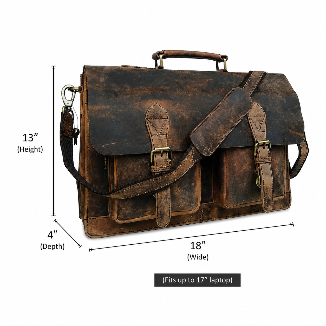 18” Full Grain Leather Laptop Briefcase for Men + FREE Eagle Wallet Vintage Bag