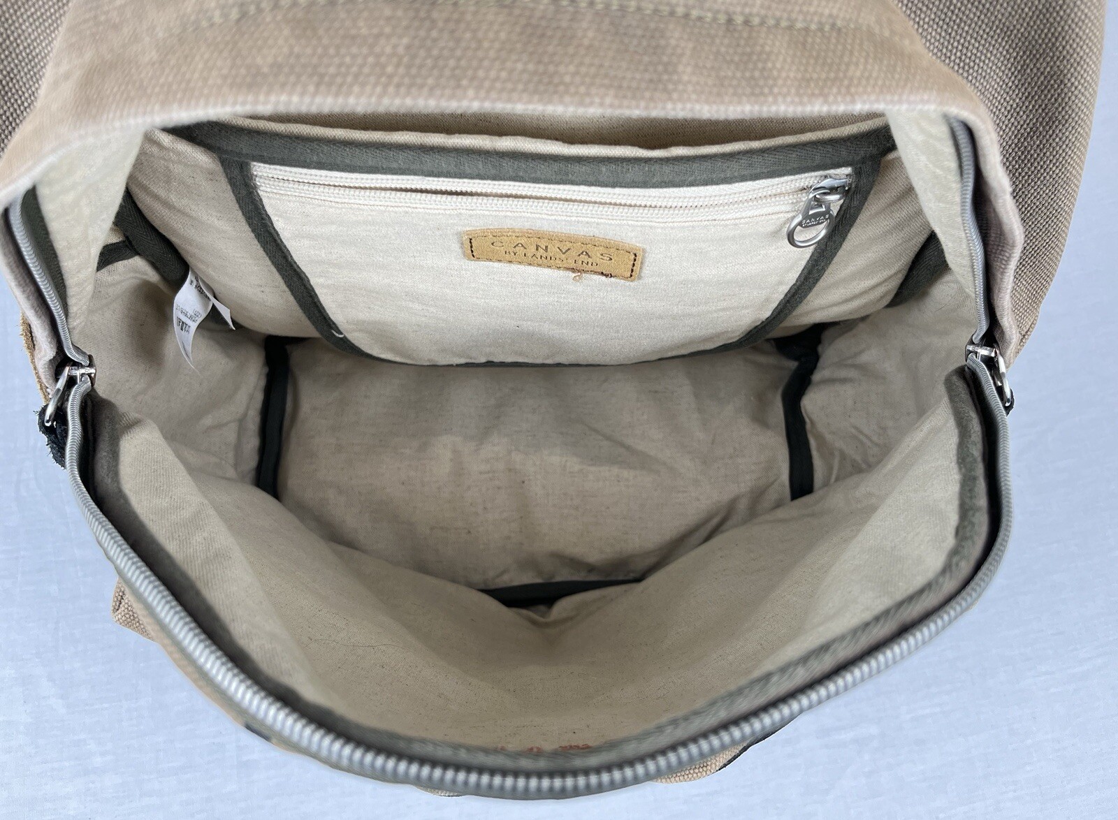 Canvas By Lands End 100% Cotton Leather Bottom 17” Backpack Brown Black RARE