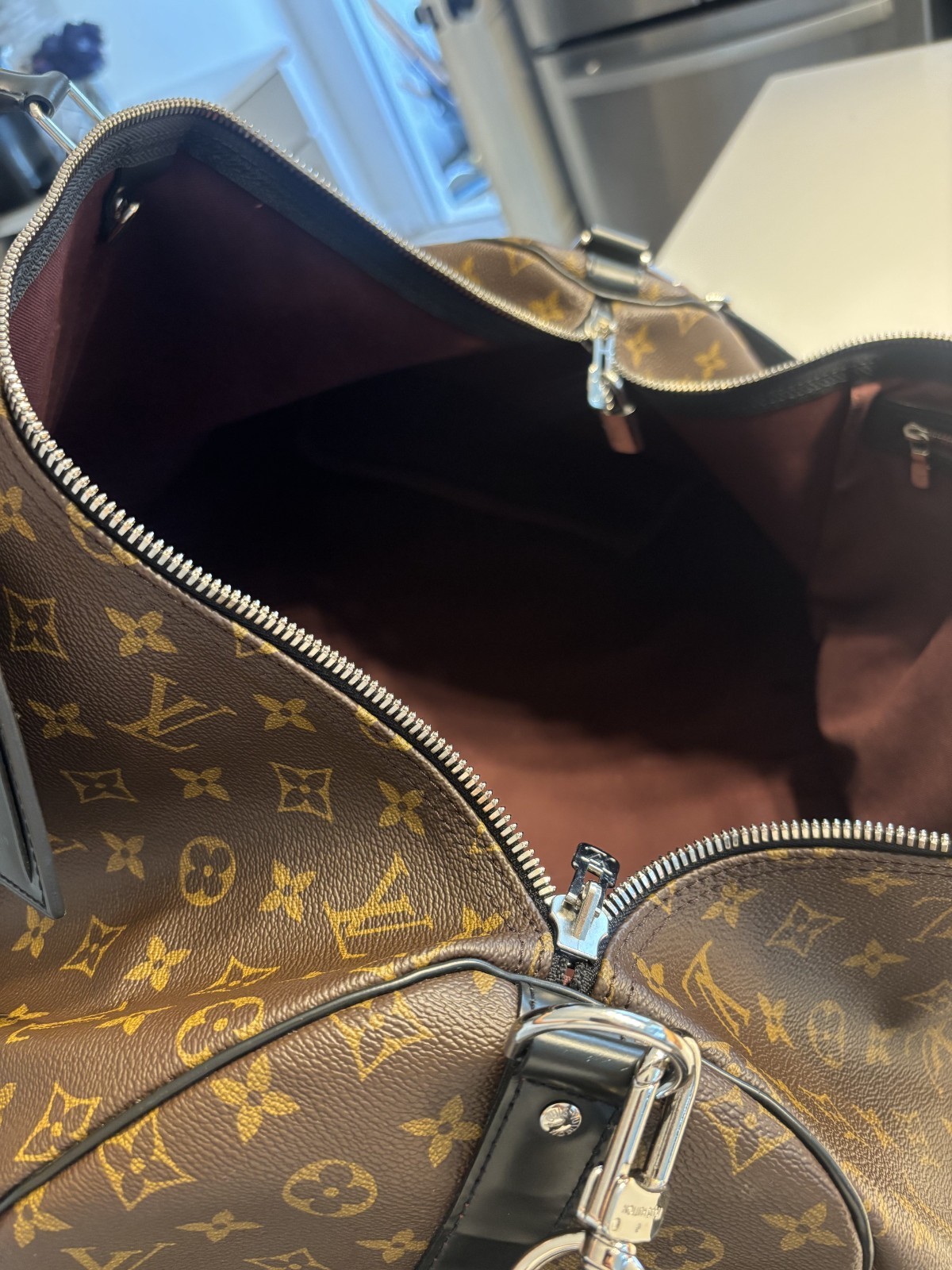 LOUIS VUITTON Keepall Bandoulière 55 in Monogram Macassar Canvas & Leather