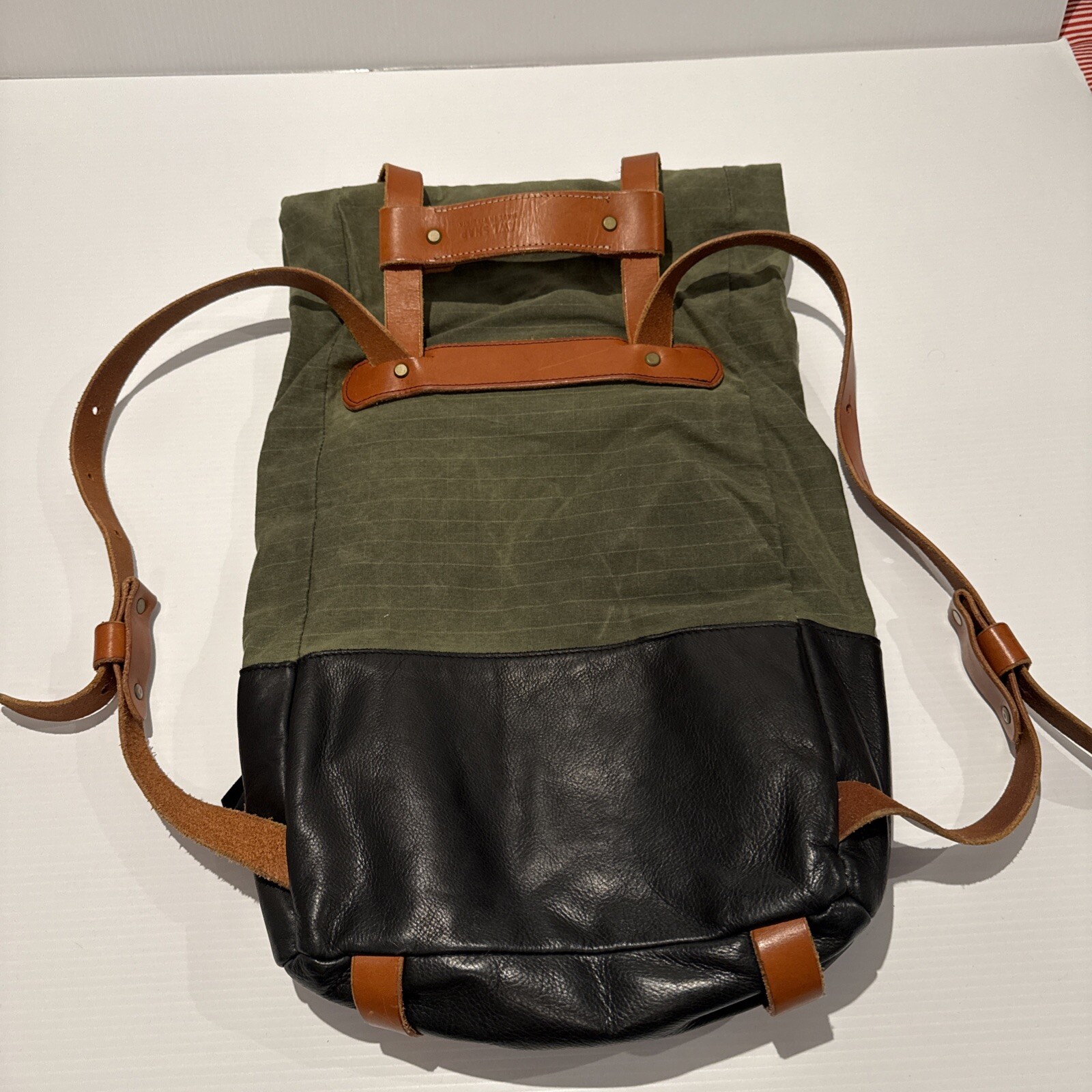 Awl Snap Waxed Canvas Leather Adjustable Backpack Tote Olive Green Black Brown