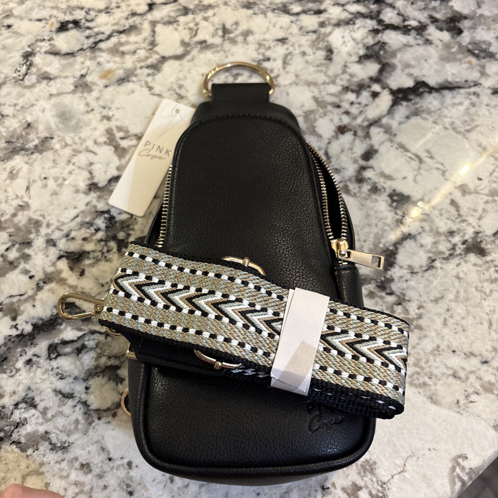 Pink Cove Small Black Crossbody Sling Bag Zip, Adjustable Strap