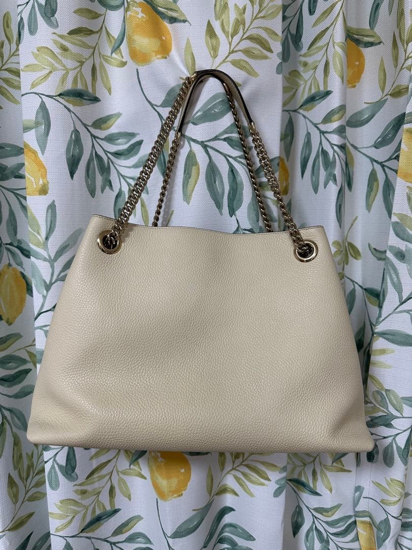 Gucci Leather Interlocking G Soho Chain Strap Shoulder Bag Beige Made in Italy