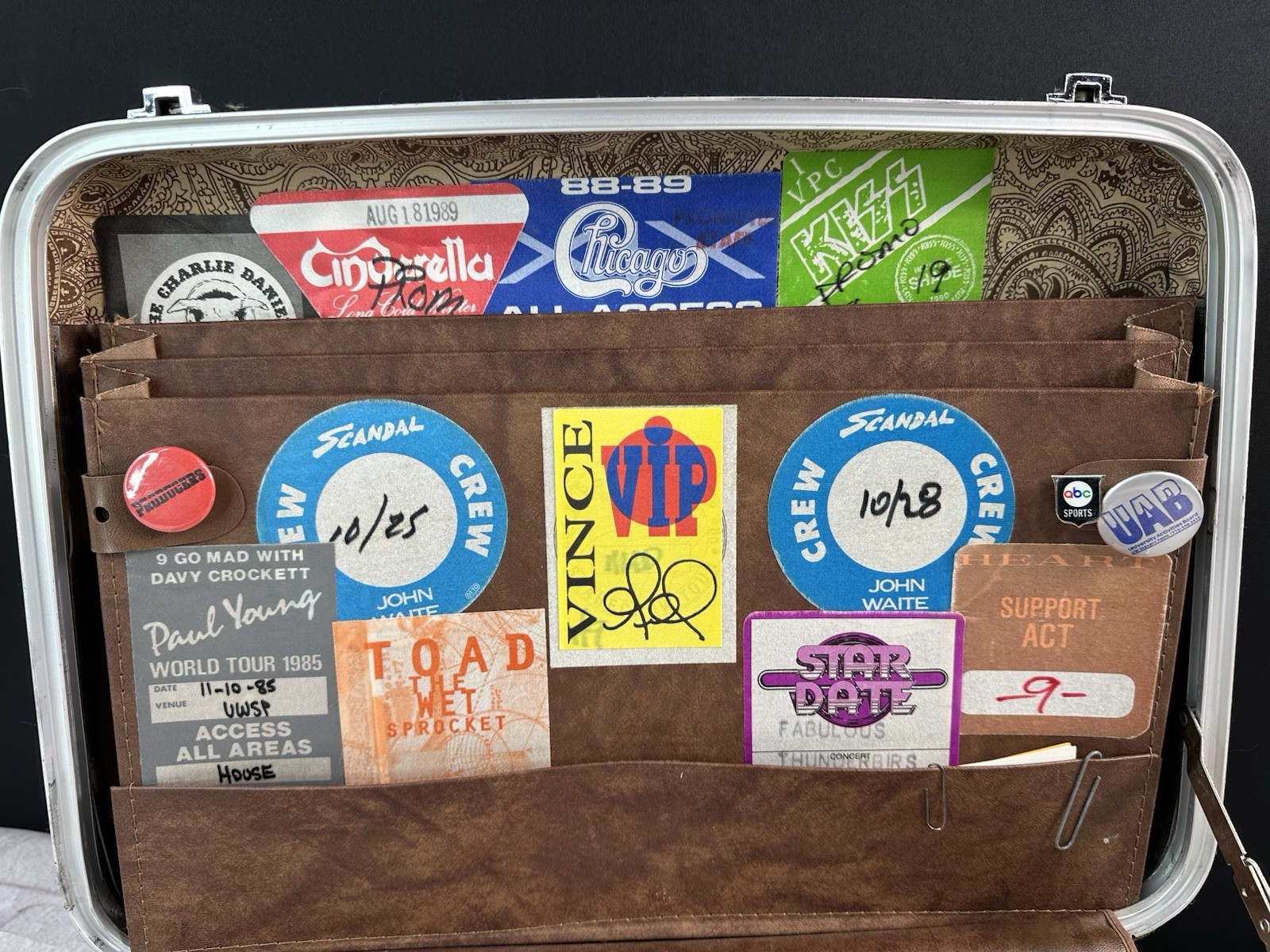 Vintage 1960’s Sears Featherlite Attache Briefcase w/ Band Backstage/Stickers