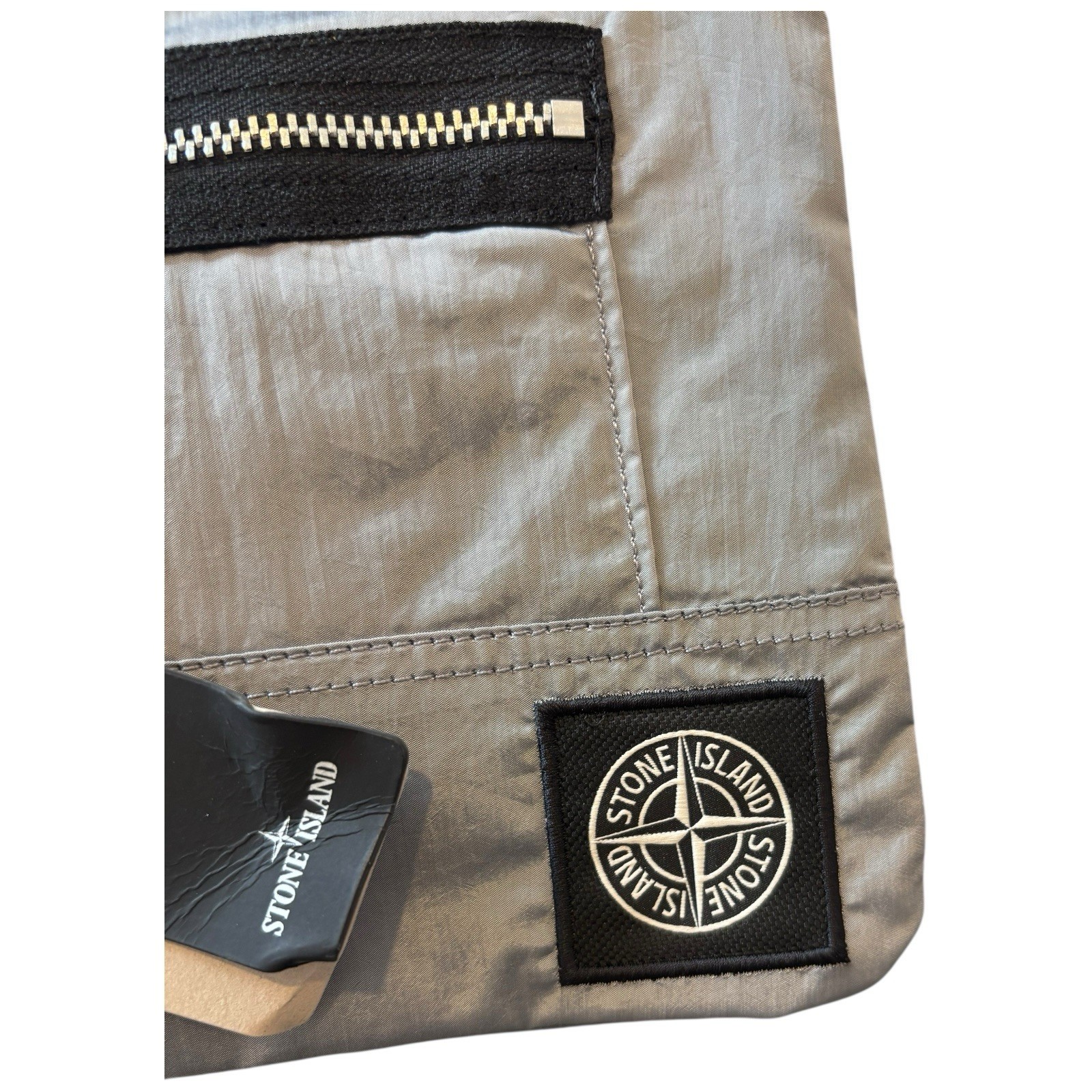 Stone Island Grey Pouch Quilted Zip Man Bag Clutch Wallet 059 Genuine