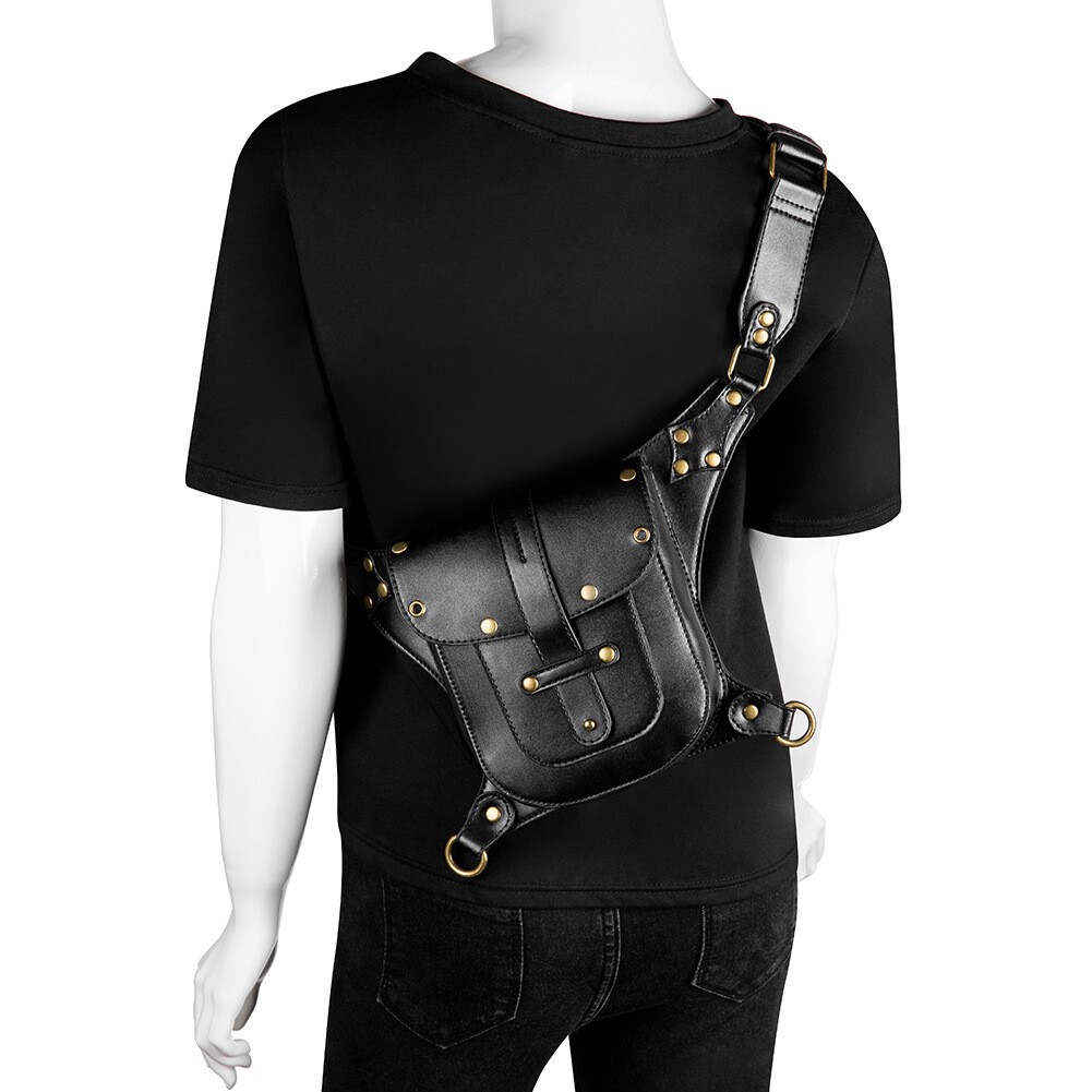 GEARDUKE Motorcycle Gothic Steampunk Leather Crossbody Shoulder waist Chest Bag