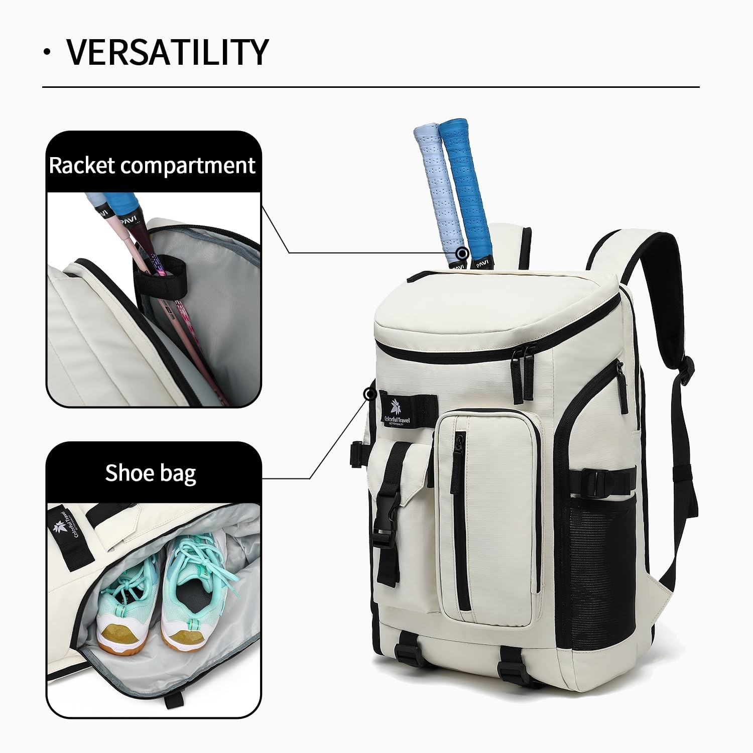 Gym Duffle Tennis Bag Backpack 4-Way Waterproof Shoes Compartment Travel Sport