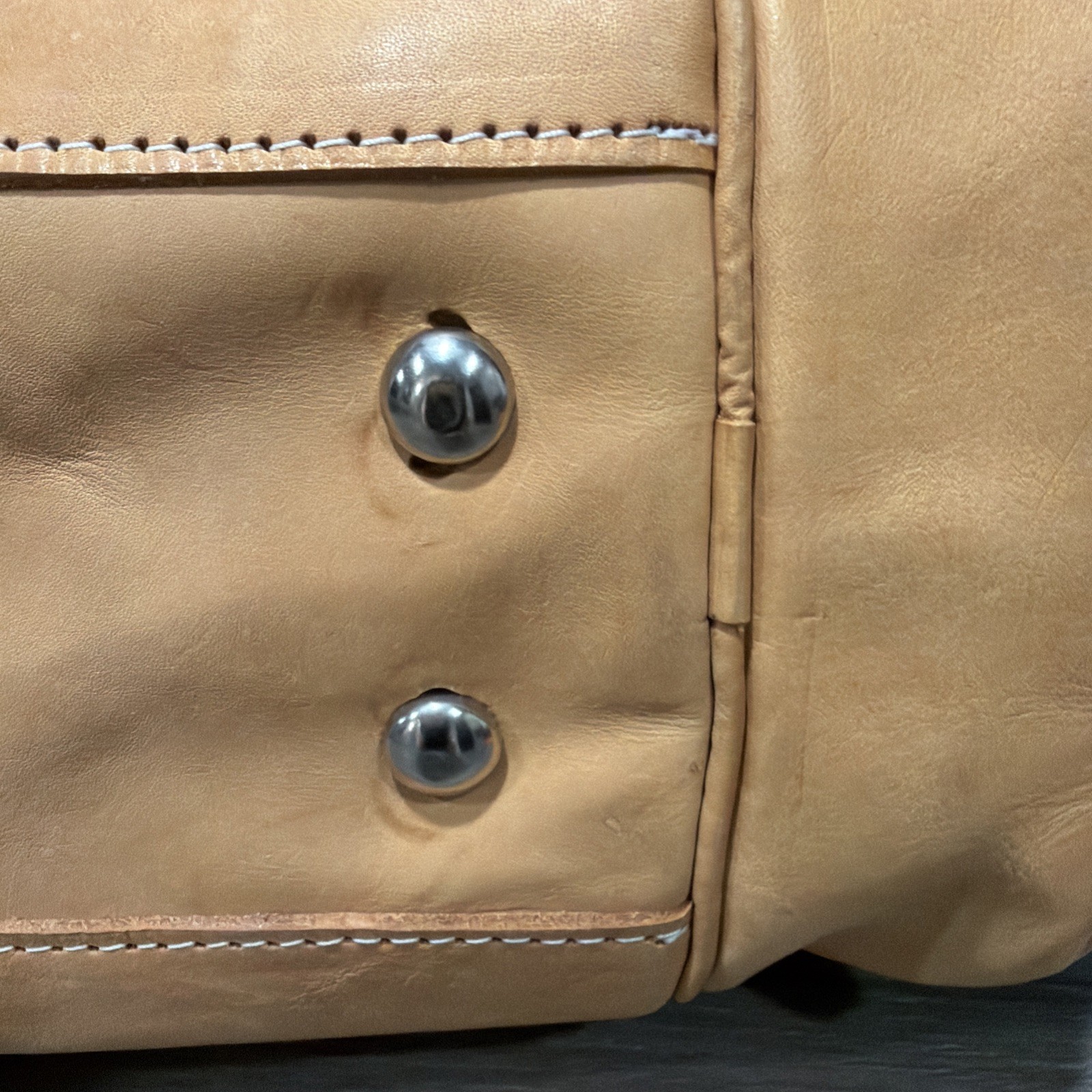 16 inch Handmade Leather Tan Small Duffle Purse Vintage Bag Boho Y2K
