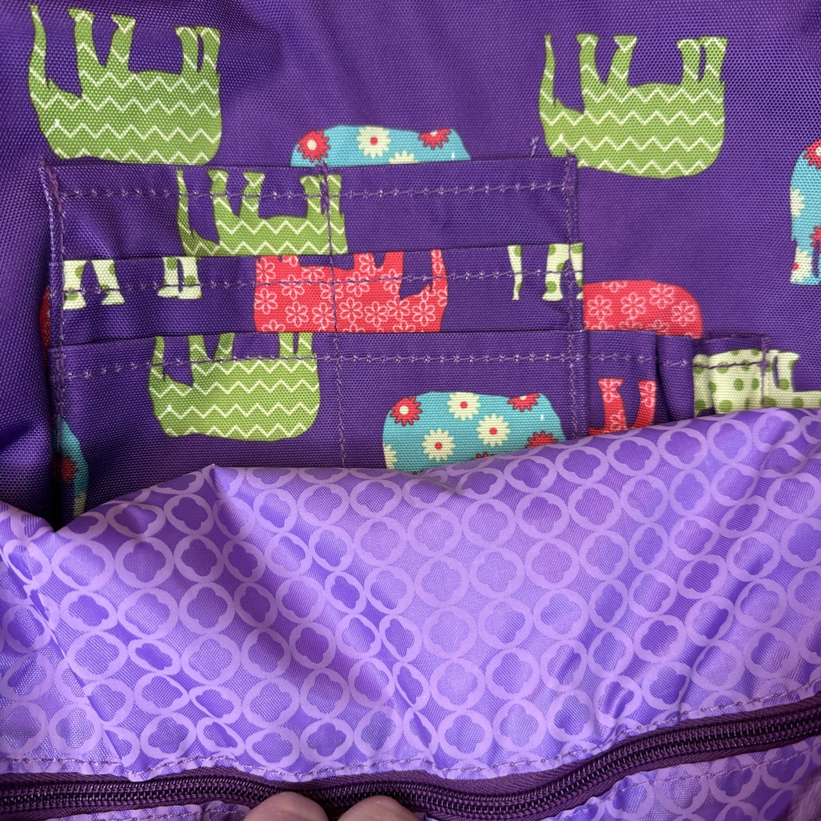 J World New York Canvas Messenger Bag Purple Elephants 14.5”