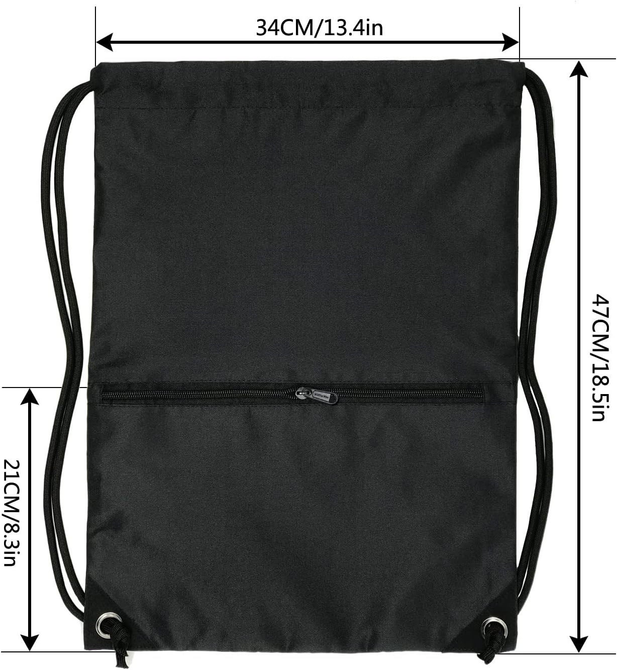Drawstring Backpack Gym Sports Bag With Zipper Pocket Polyester Sack Ablack New