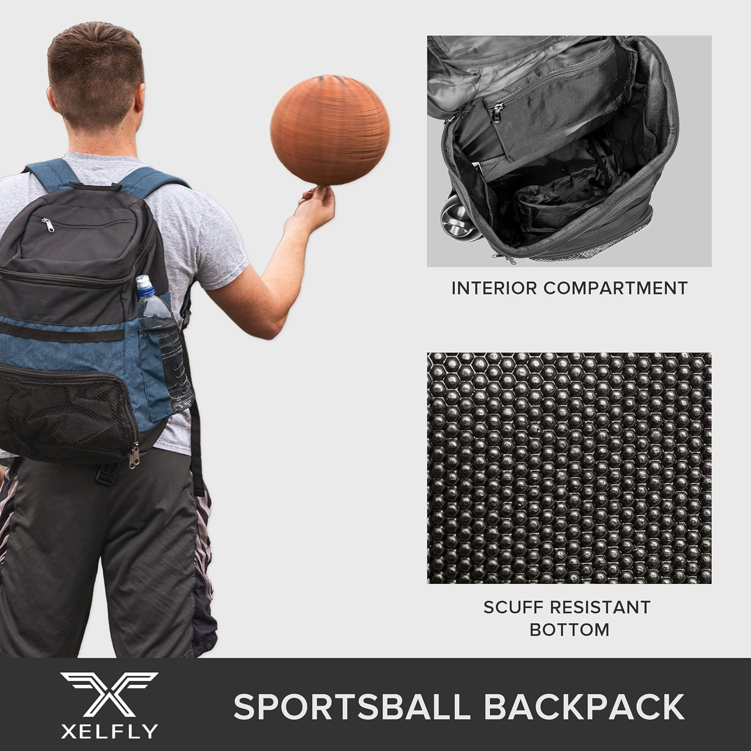 Basketball Backpack Ball Compartment 25L Sports Gym Bag Shoe Pocket Black