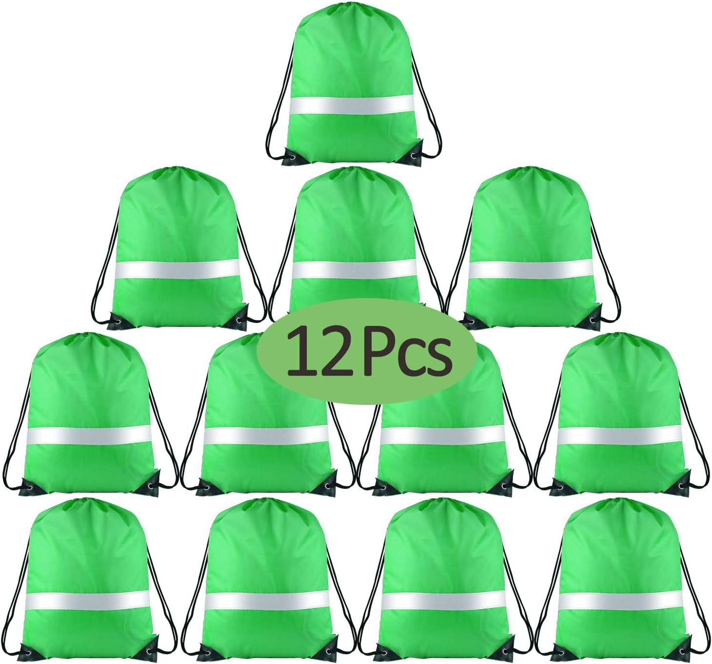 12 Pcs Drawstring Backpack Bag Bulk Reflective Backpack Green String Bags Cinch