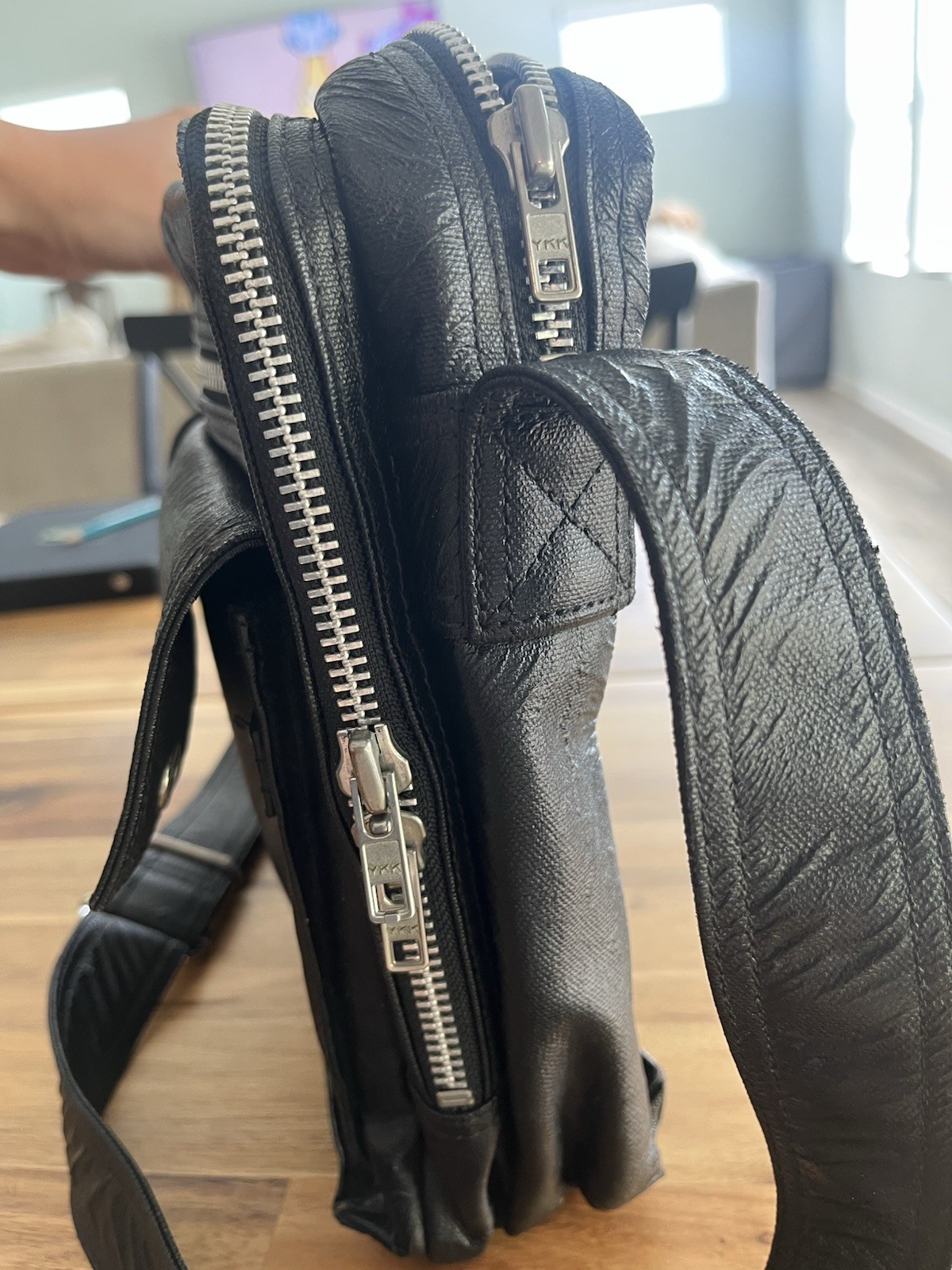 Porter International Men’s Messenger Bag, Black Adjustable Strap, Pockets