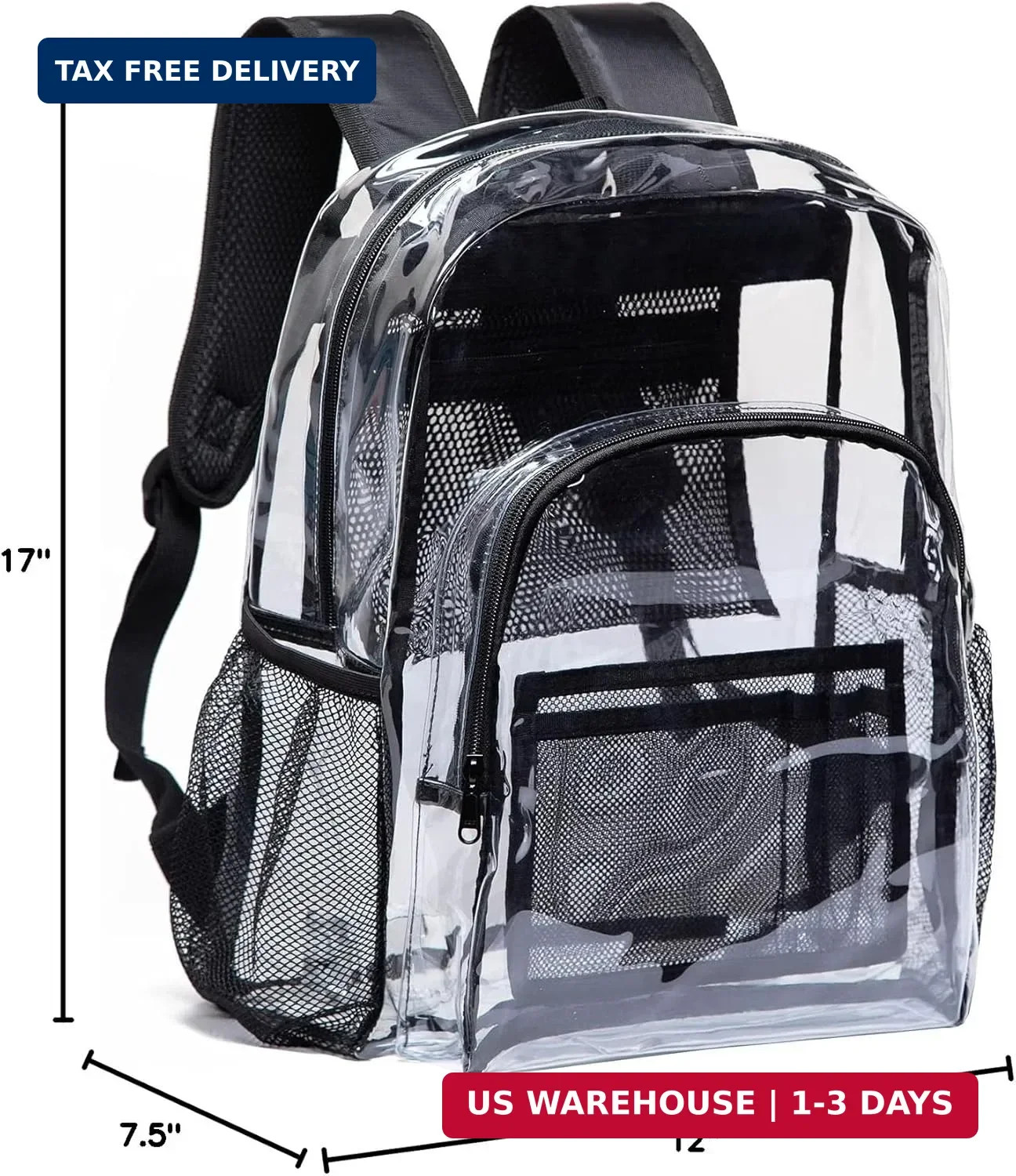Vorspack Clear Backpack Heavy Duty PVC Transparent Backpack with Reinforced Stra