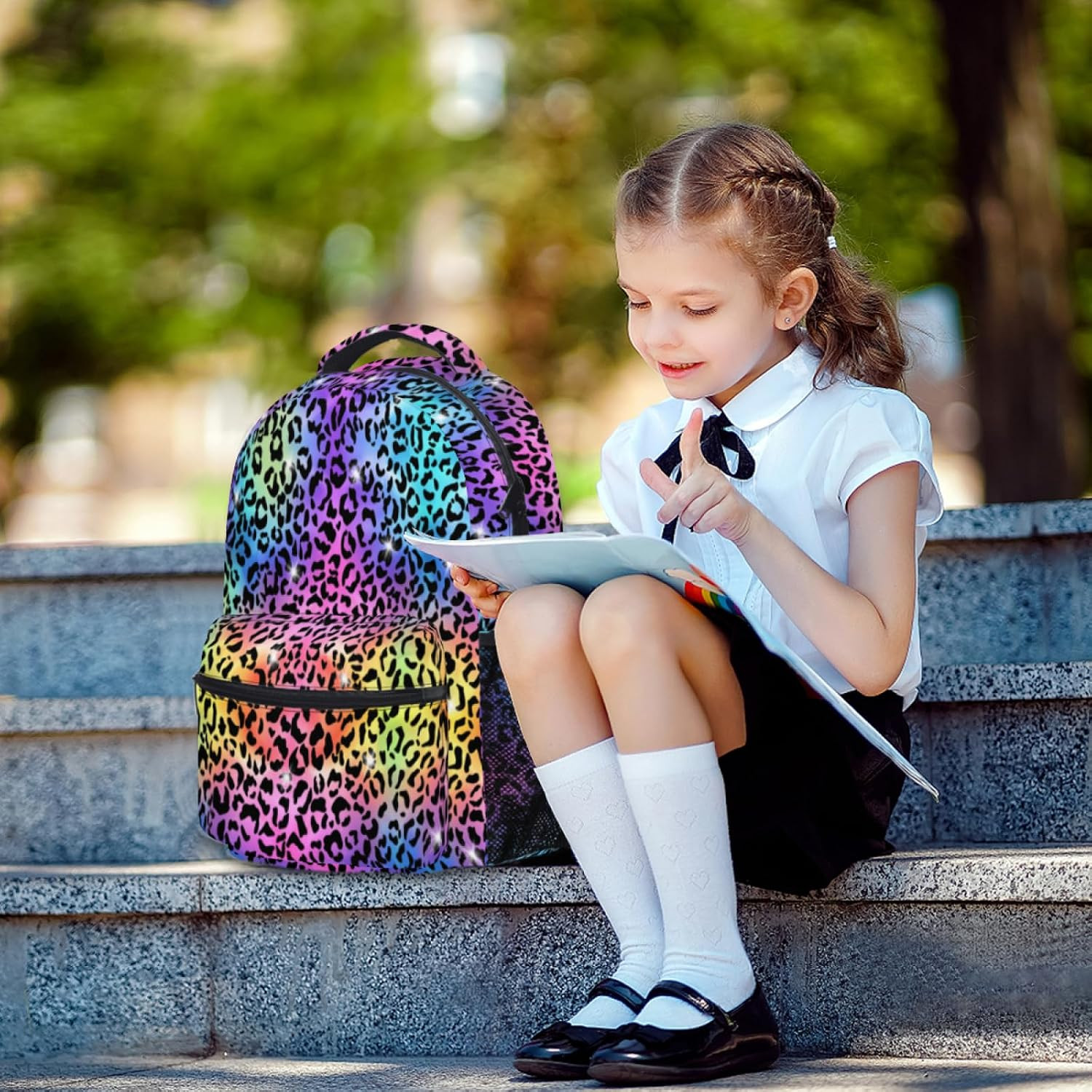 Rainbow Cheetah Backpack Neon Leopard Print Schoolbag Colorful Animal Print Lapt