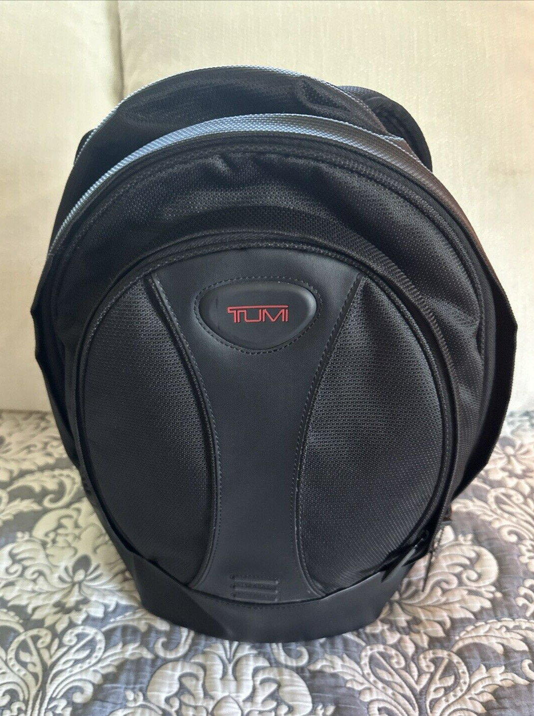 TUMI T2 Black Leather Nylon Sling Laptop Travel Expandable Backpack