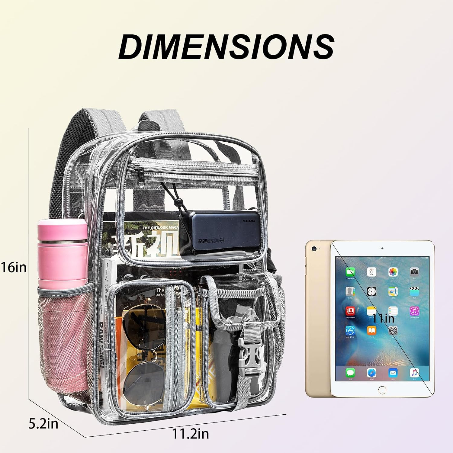 Heavy Duty Clear Backpack for Stadium Events, Large Capacity Clear Bookbag Trans