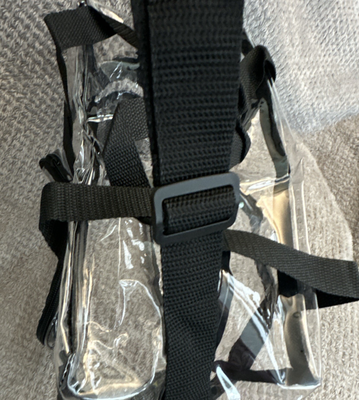 Clear Stadium Event Bag Adjustable Strap Zip Closure outer Beverage Pockets